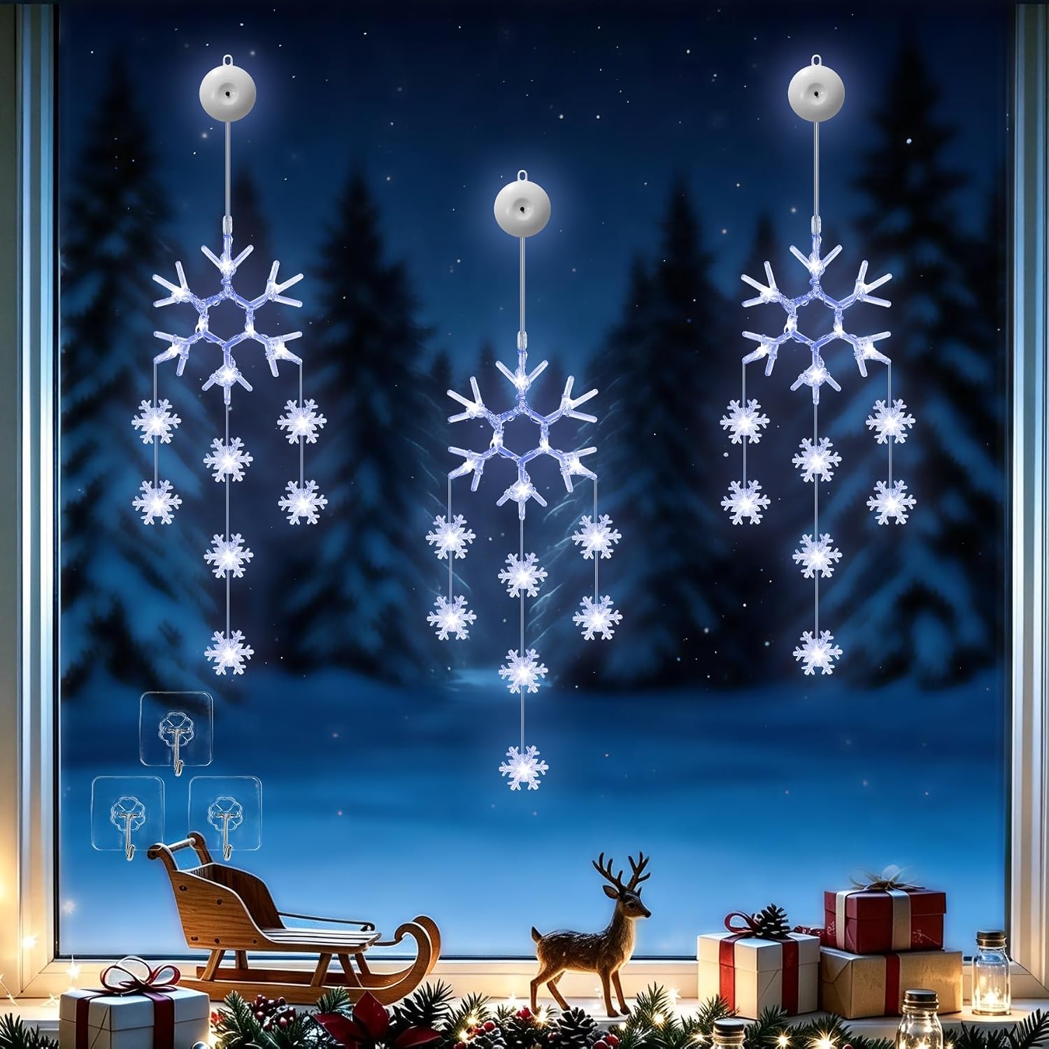 Detalle de BANBANJO Snowflake Christmas Window Lights, 24 Cool White LEDs, 8 Modes