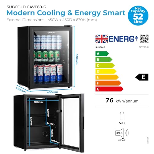 Detalle 2 de Subcold Cave60-G Beer Fridge | 54 Cans, 3–15°C, Glass Door