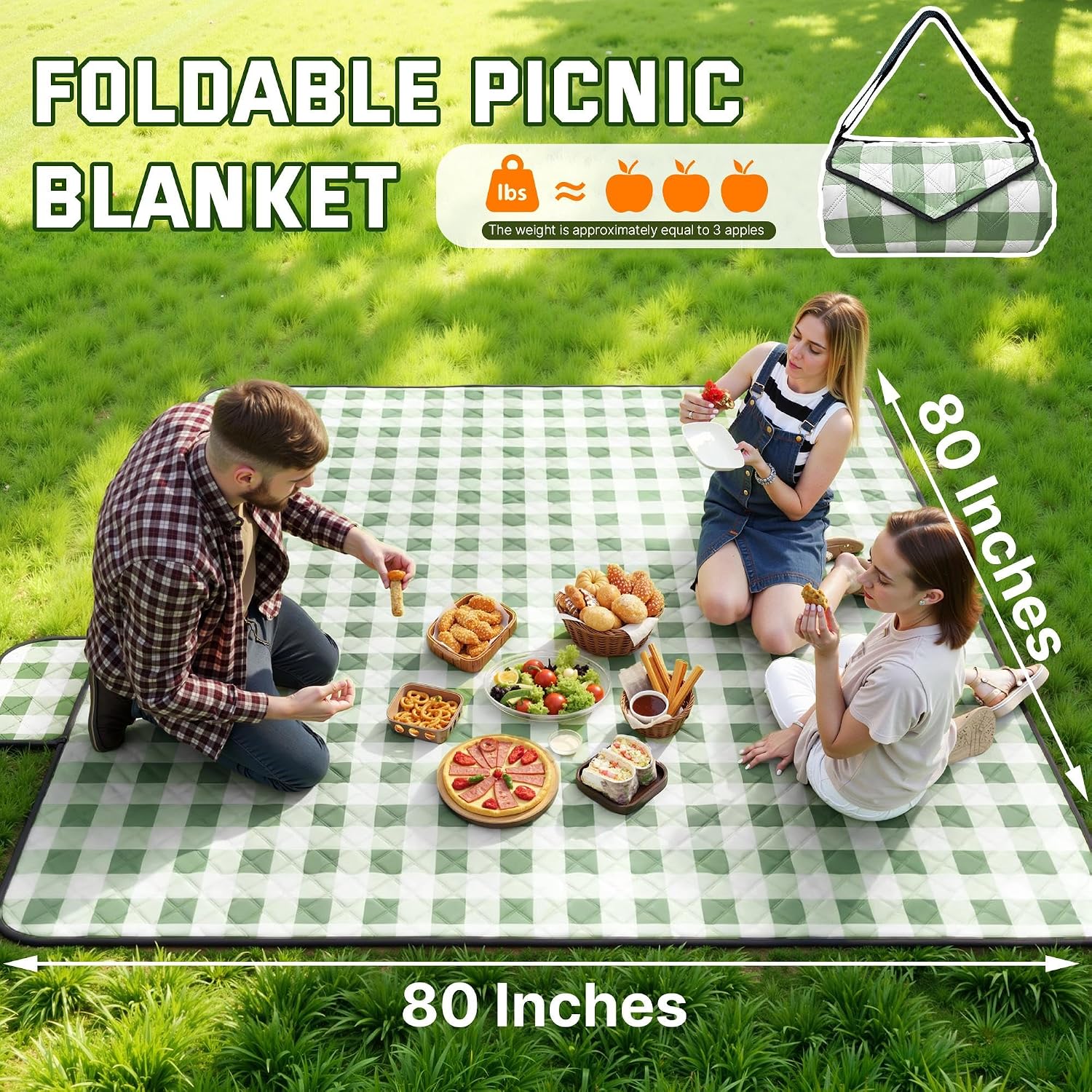 Detalle 2 de TigeJoy Large Picnic Blanket, 80" x 80" Waterproof Sand-Resistant Mat