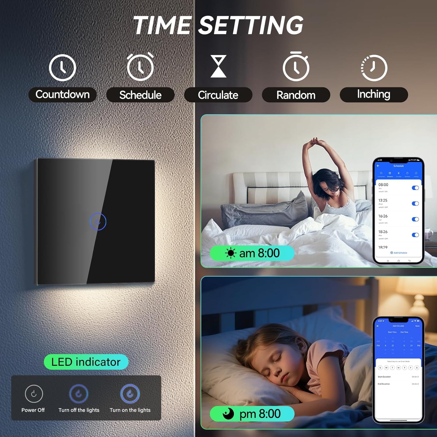 Thumbnail 5 de BSEED Smart Lichtschalter 1-fach 1-Wege mit WLAN für Smart Life – Touch Glas, kompatibel mit Alexa & Google Home