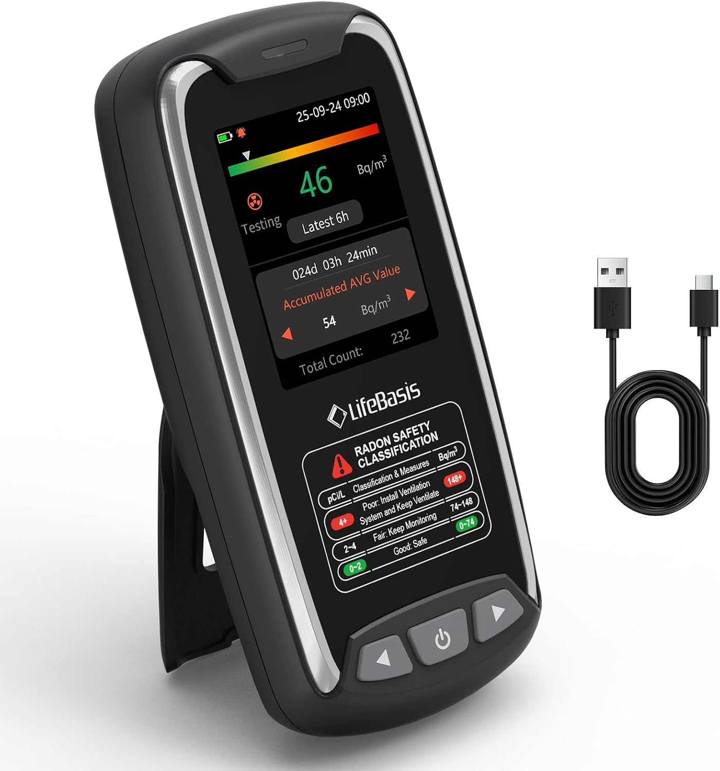 Detalle de LifeBasis Rechargeable Radon Detector with Audible and Visual Alarms