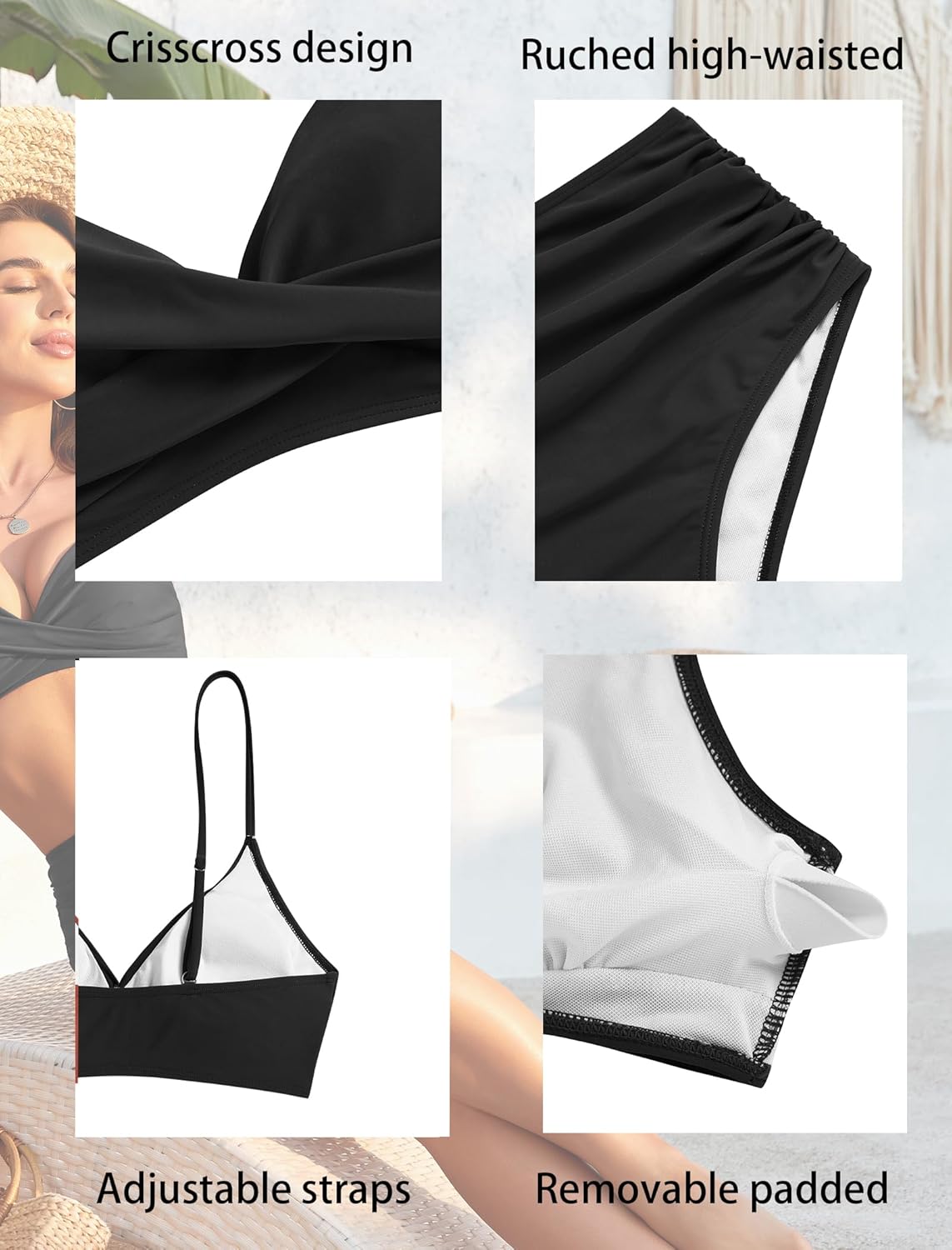 Thumbnail 5 de ZAFUL Women High Waisted Bikini Sets Two Piece Swimsuit Push Up Twist Front Ruched Bathing Suit