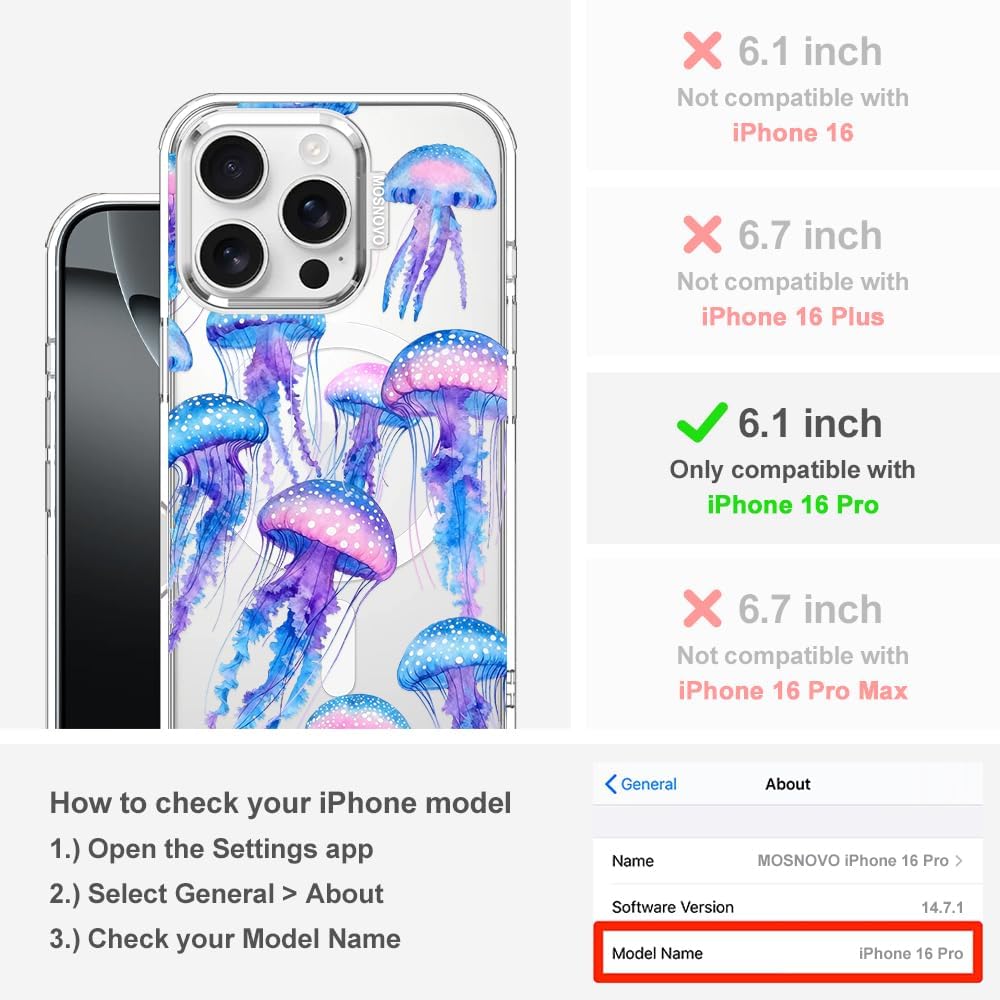 Thumbnail 1 de MOSNOVO iPhone 16 Pro Case with MagSafe — Mystic Jellyfish Design, Shockproof Military-Grade Protection