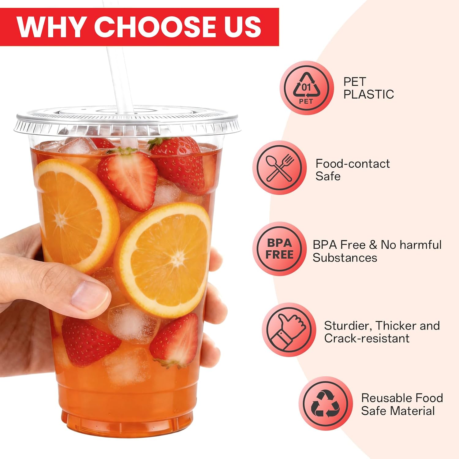 Detalle de 24 oz Clear Plastic Cups with Lids and Straws