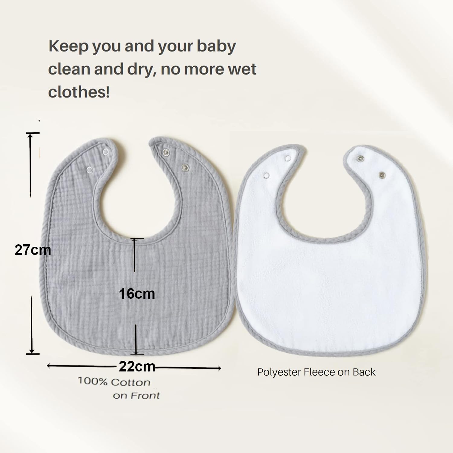 Thumbnail 2 de SLOSH 8 bavaglini neonato in cotone morbido e assorbente, regolabili con bottoni automatici