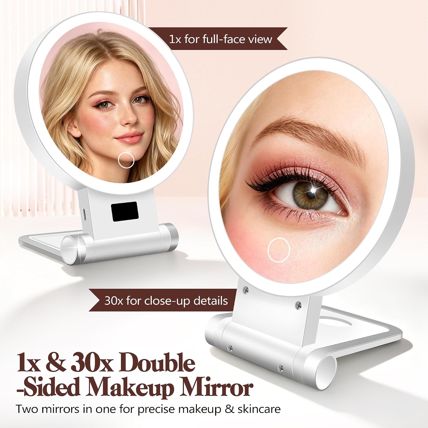 Detalle 2 de B Beauty Planet 1X/30X Lighted Makeup Mirror, 3 Colour Modes, Foldable