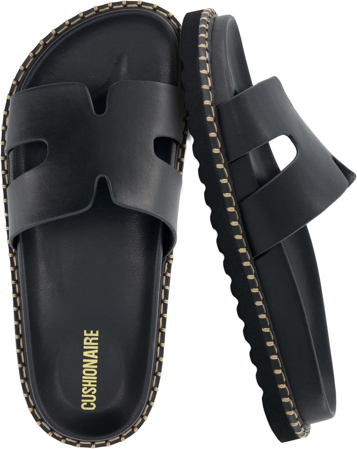 Detalle de CUSHIONAIRE Crisp Women’s Slide Sandal with Faux Leather Cutout Upper and Memory Foam