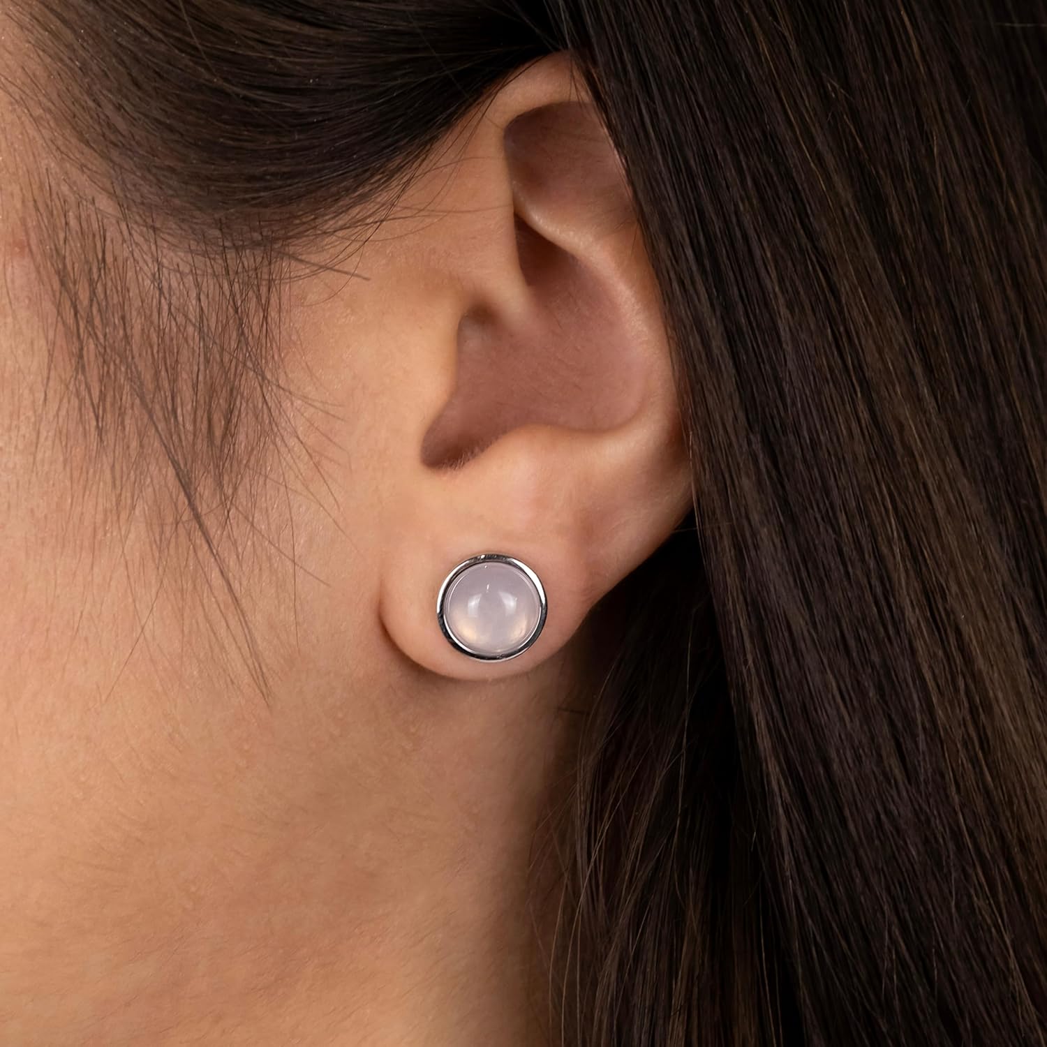 Detalle 2 de Engelsrufer Damen Ohrstecker Creole aus Sterling Silber mit Rosenquarz-Kraftstein