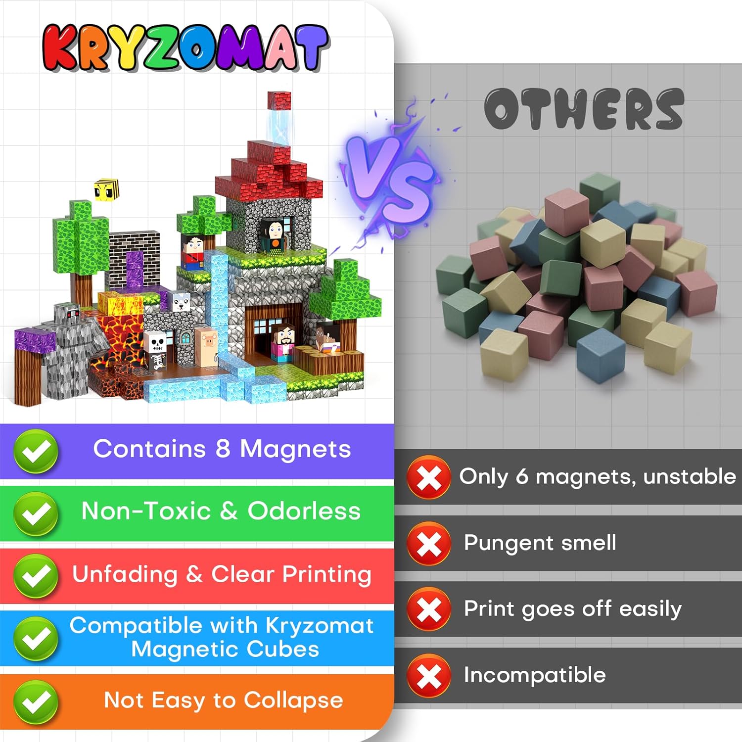 Thumbnail 3 de Kryzomat Bloc Construction Magnetique 150 PCS – cubes magnétiques pour enfants dès 3 ans