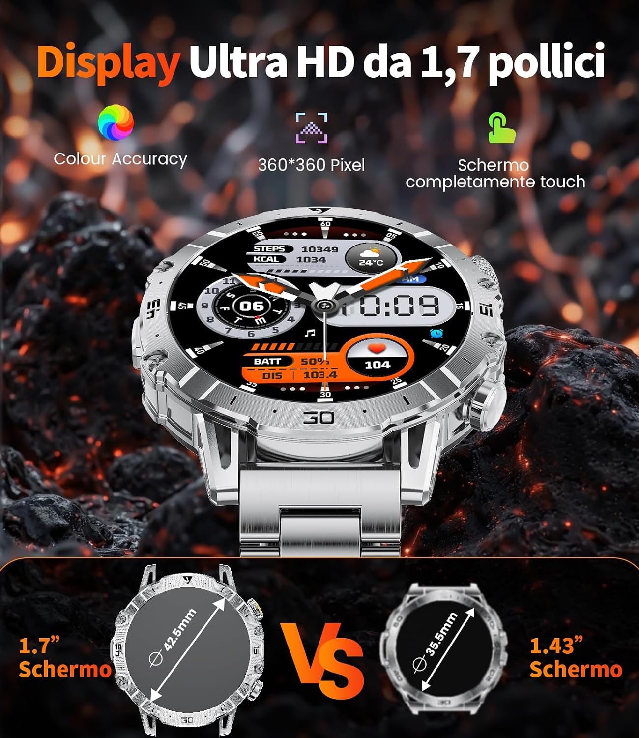 Detalle de LIGE Smartwatch Uomo EF18-B: 1,7'', 1000mAh, Torcia LED, Chiamate Bluetooth e 110+ Modalità Sportive