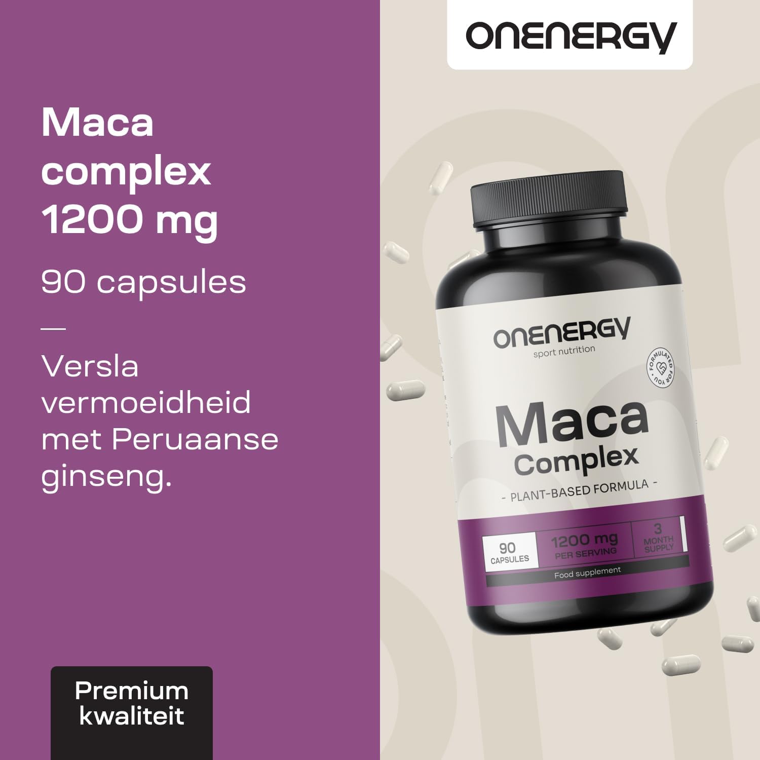 Detalle 2 de ONENERGY Maca Complex 1200 mg met 20:1-extract, L-arginine en 90 capsules