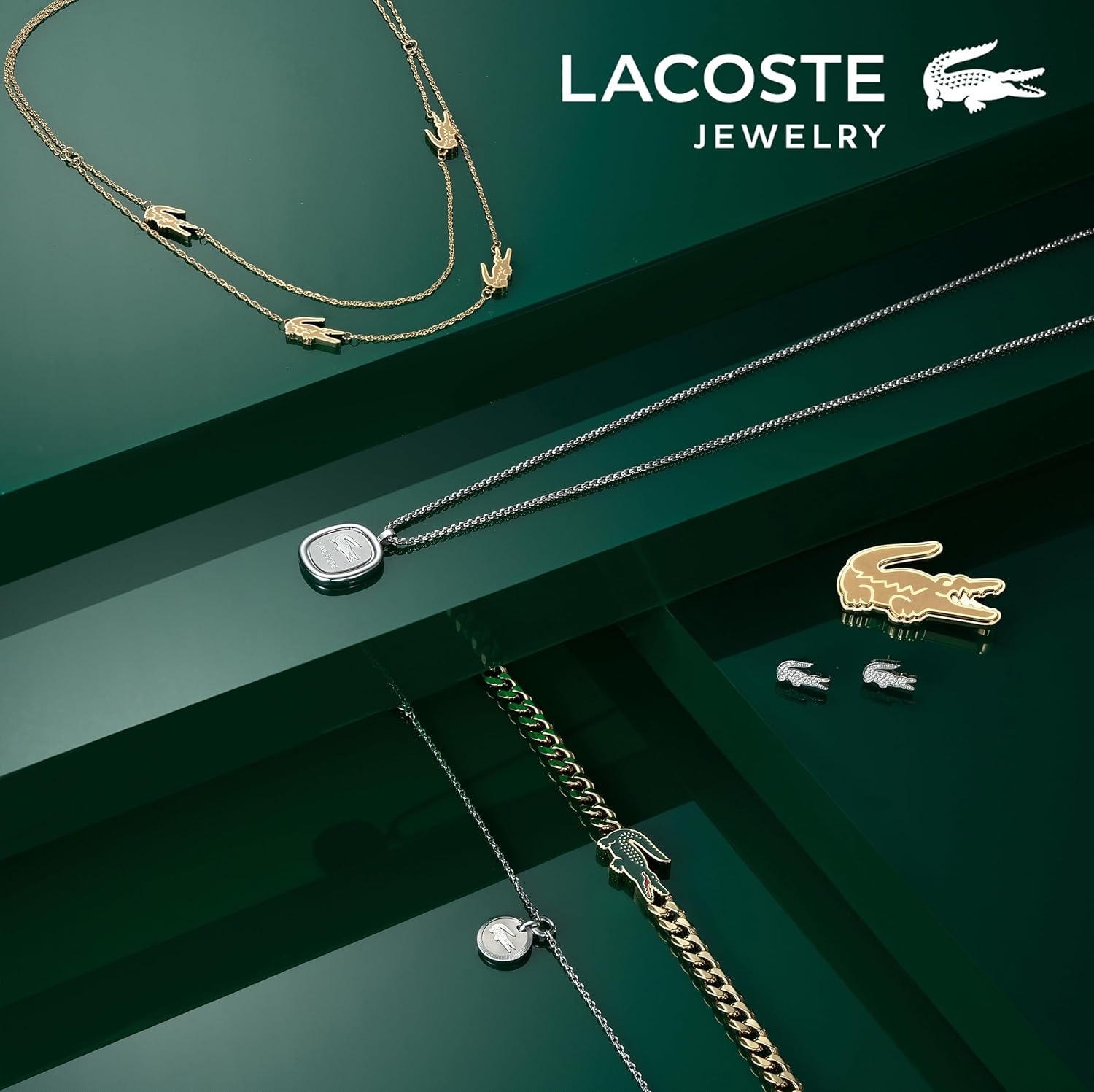 Thumbnail 3 de Lacoste Ohrstecker CROCODILE Kollektion – 14 x 8,5 mm, Edelstahl, mikropavé, Verschluss, in Silber/Gelbgold/Roségold