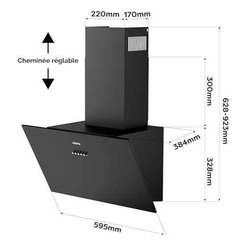 Thumbnail 9 de CIARRA CBCB6762A Hotte Aspirante Inclinée 60 cm – Classe A+++, 674 m³/h,-Noir Matte