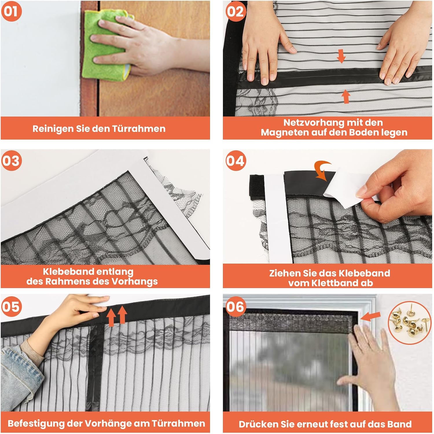 Thumbnail 6 de DIKER Fliegengitter Magnet Tür 150x210 cm – ohne Bohren, Insektenschutz Türvorhang (Weiß)