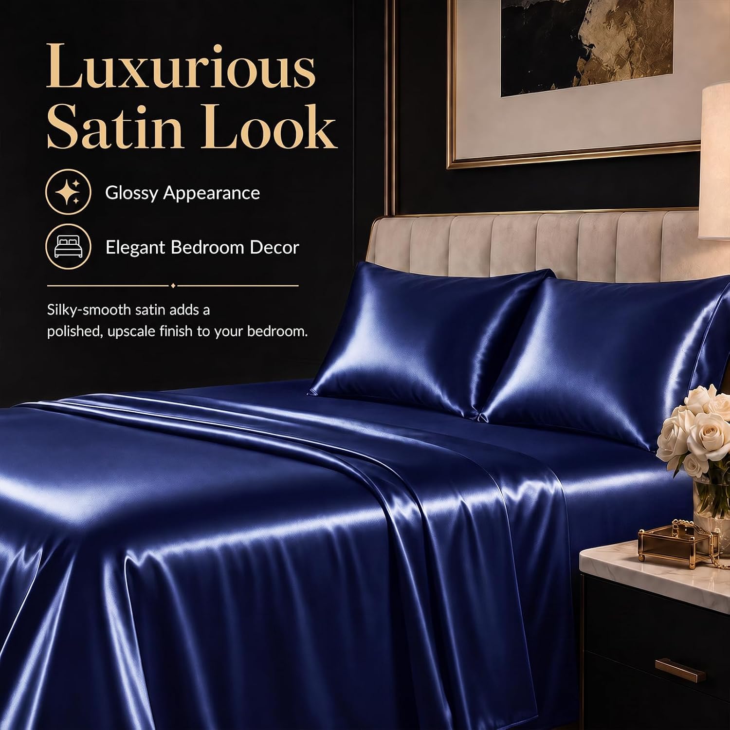 Detalle 2 de CozyLux Satin Sheet Set, Queen