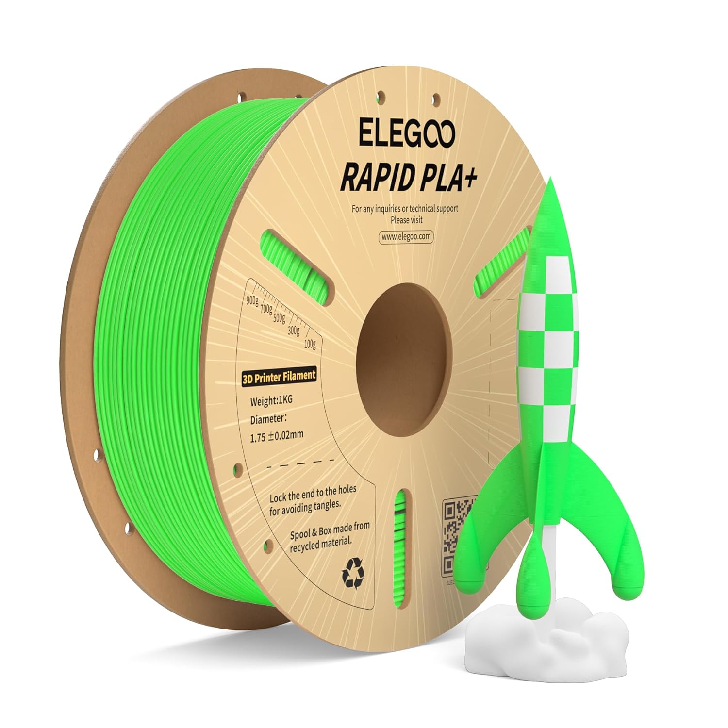 Detalle de ELEGOO High Speed PLA+ Filament 1.75mm Grün, 1 kg – Rapid PLA Plus für schnelle 3D-Drucke