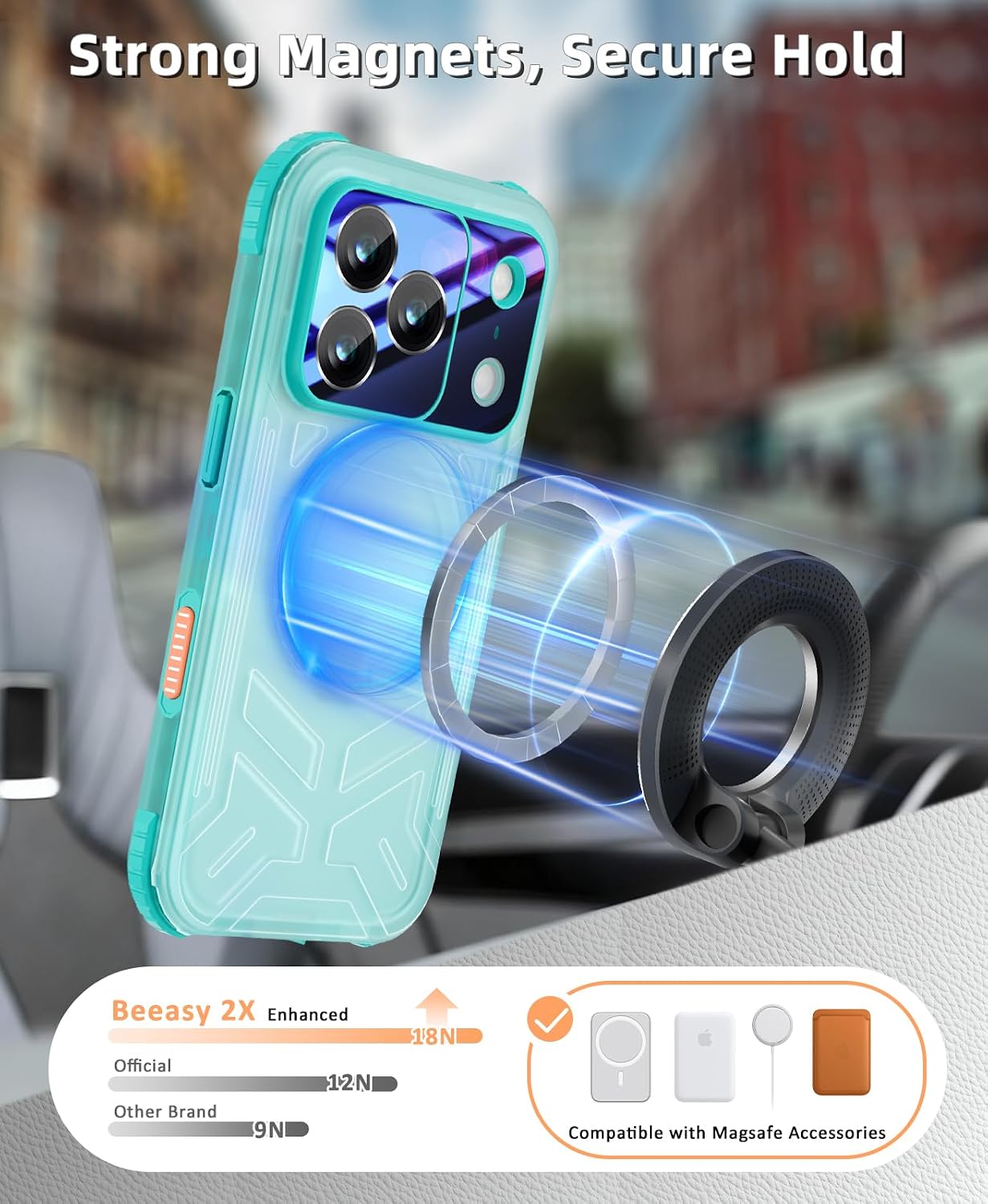Detalle 2 de Beeasy Cover Impermeabile IP68 per iPhone 17 Pro Max 6,9" - Blu, MagSafe e Protezione Militare