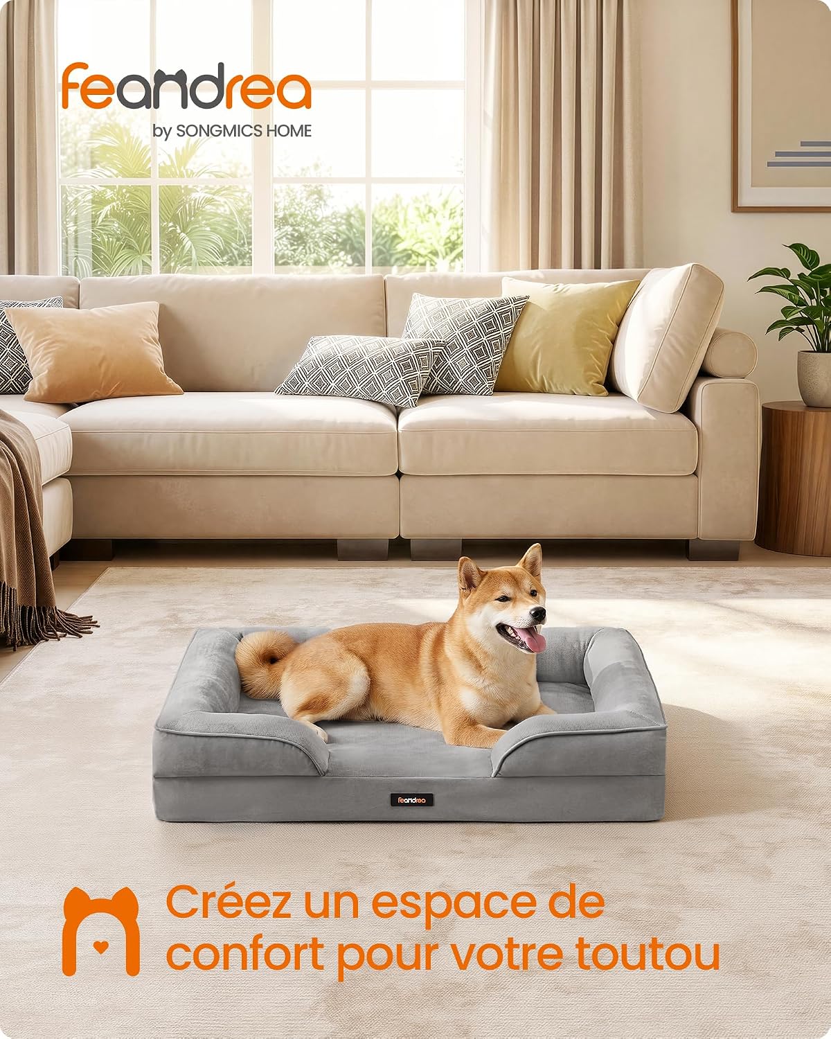 Detalle de Feandrea Panier Orthopédique pour Chien – Lit L 89 x 63 x 16 cm, Gris Tourterelle