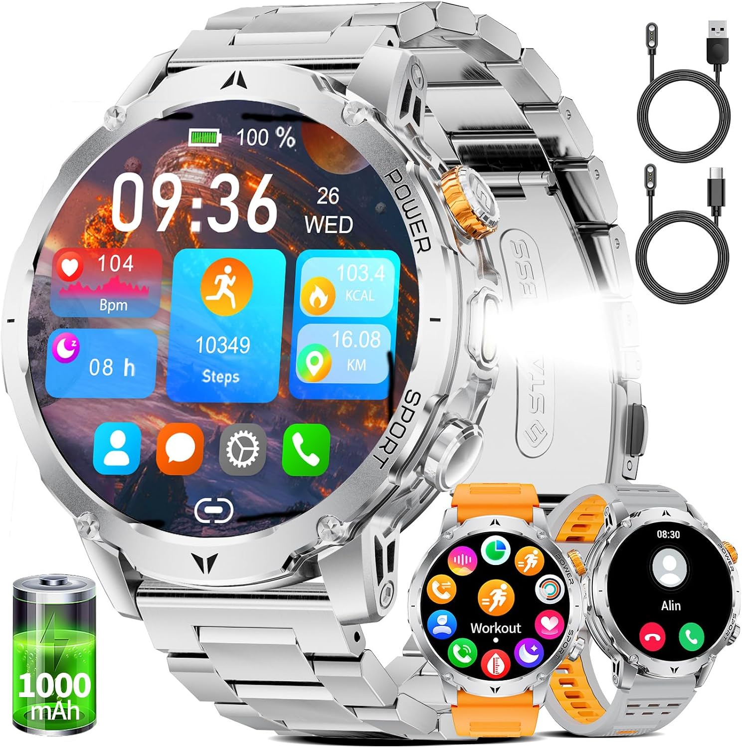 Detalle de LIGE Smartwatch Uomo EF24-B: corpo militare, GPS non presente, ma 110+ modalità sportive e autonomia sorprendente