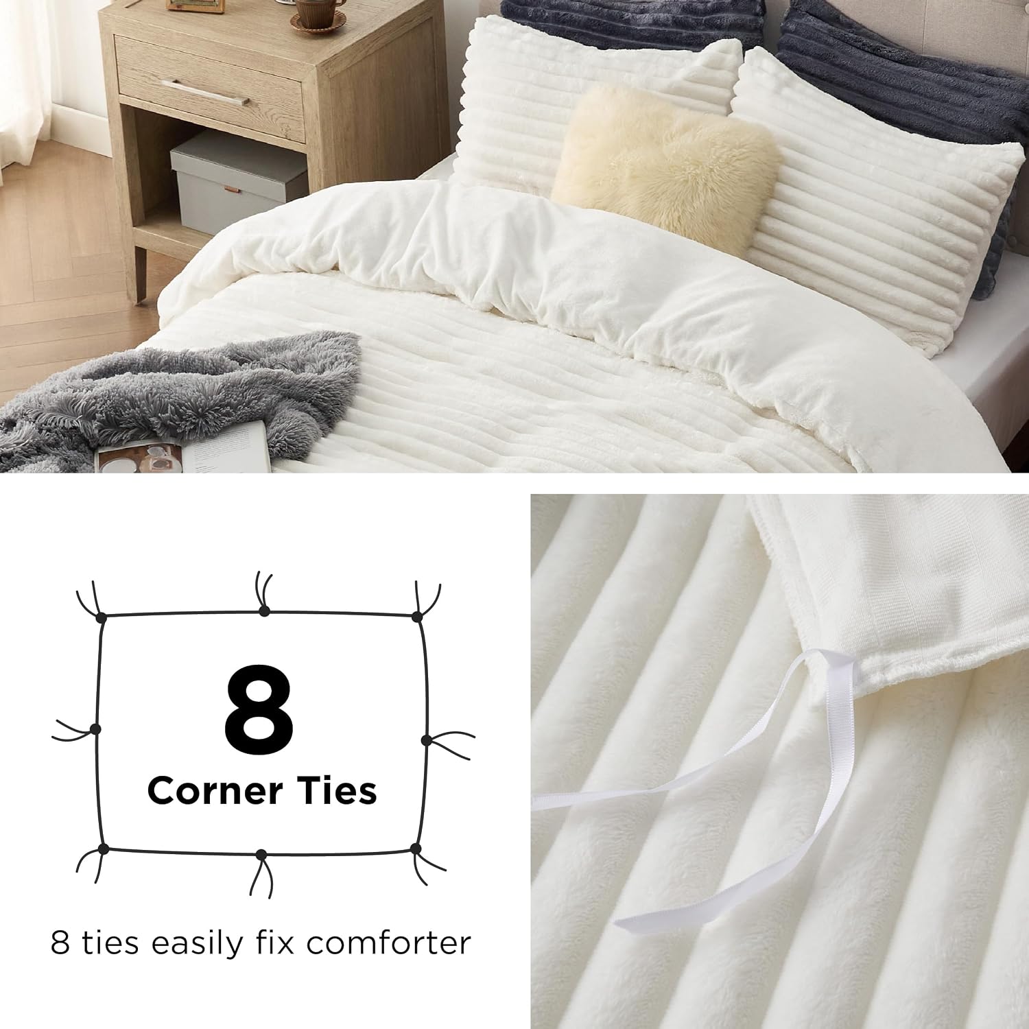 Detalle 1 de Bedsure Duvet Cover Set-Drop Needle, Queen Plush Flannel Fleece Set
