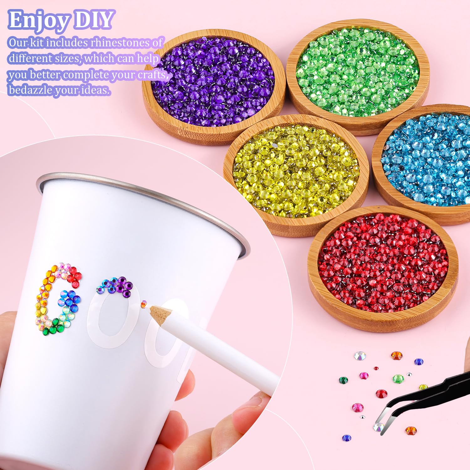Detalle de 22000Pcs Resin Rhinestones for Bedazzling with Tweezers — Mixed Colors 2/3/4mm Set with B7000 Glue