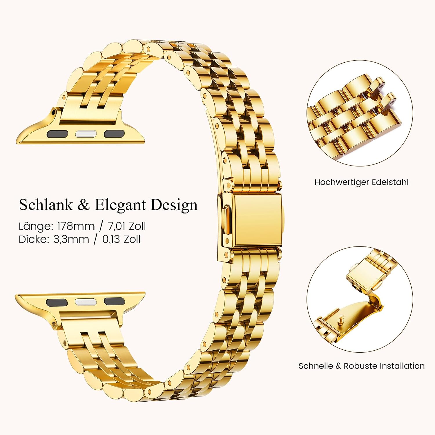 Detalle 1 de GEARYOU Slim Metall Armband Gold 44–49mm