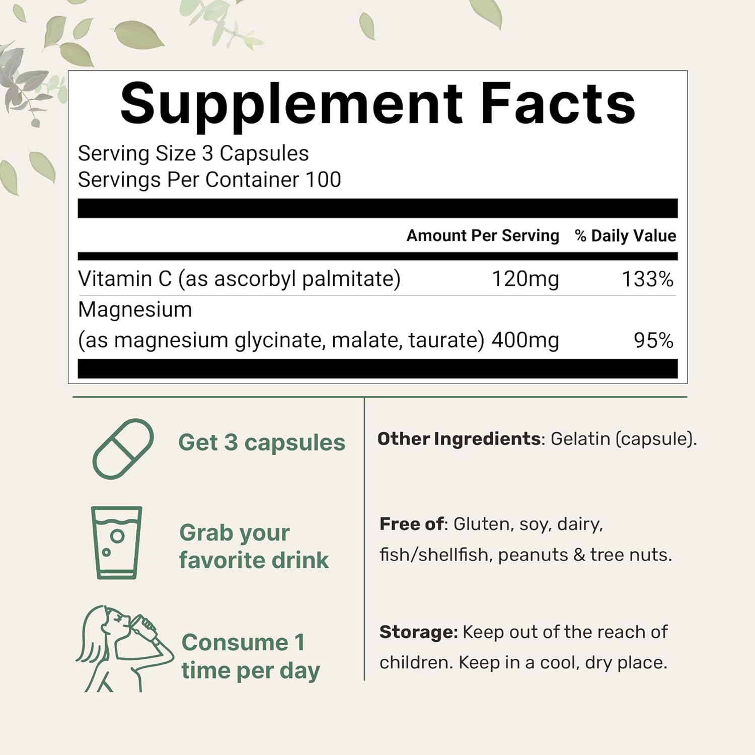 Detalle 2 de Micro Ingredients Pure Magnesium Complex: Triple Magnesium Formula (300 Capsules)