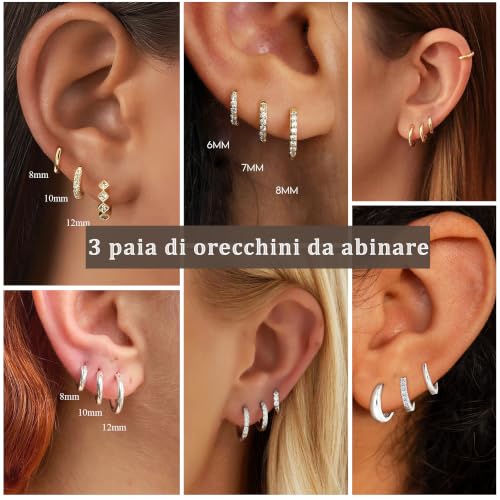Thumbnail 2 de Rajputana Orecchini Donna Argento – Set da 3 Paia di Cerchi 8/10/12 mm, Ipoallergenici