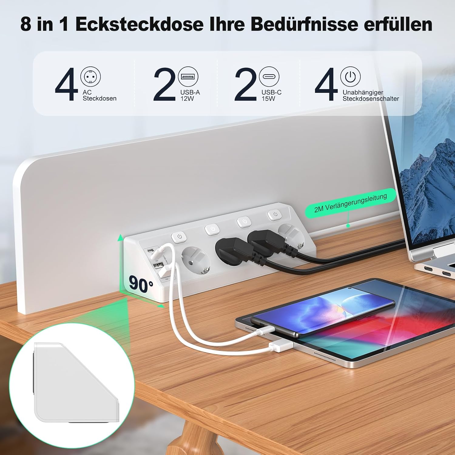 Detalle 2 de Ecksteckdose USB 8 in 1 Mehrfachleiste