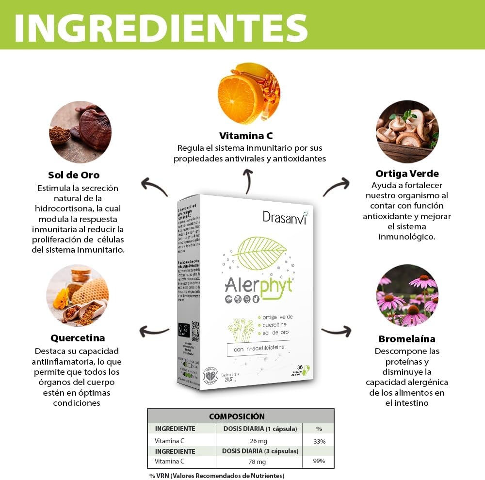 Detalle 2 de ALERPHYT 36 cápsulas Drasanvi antialérgico natural