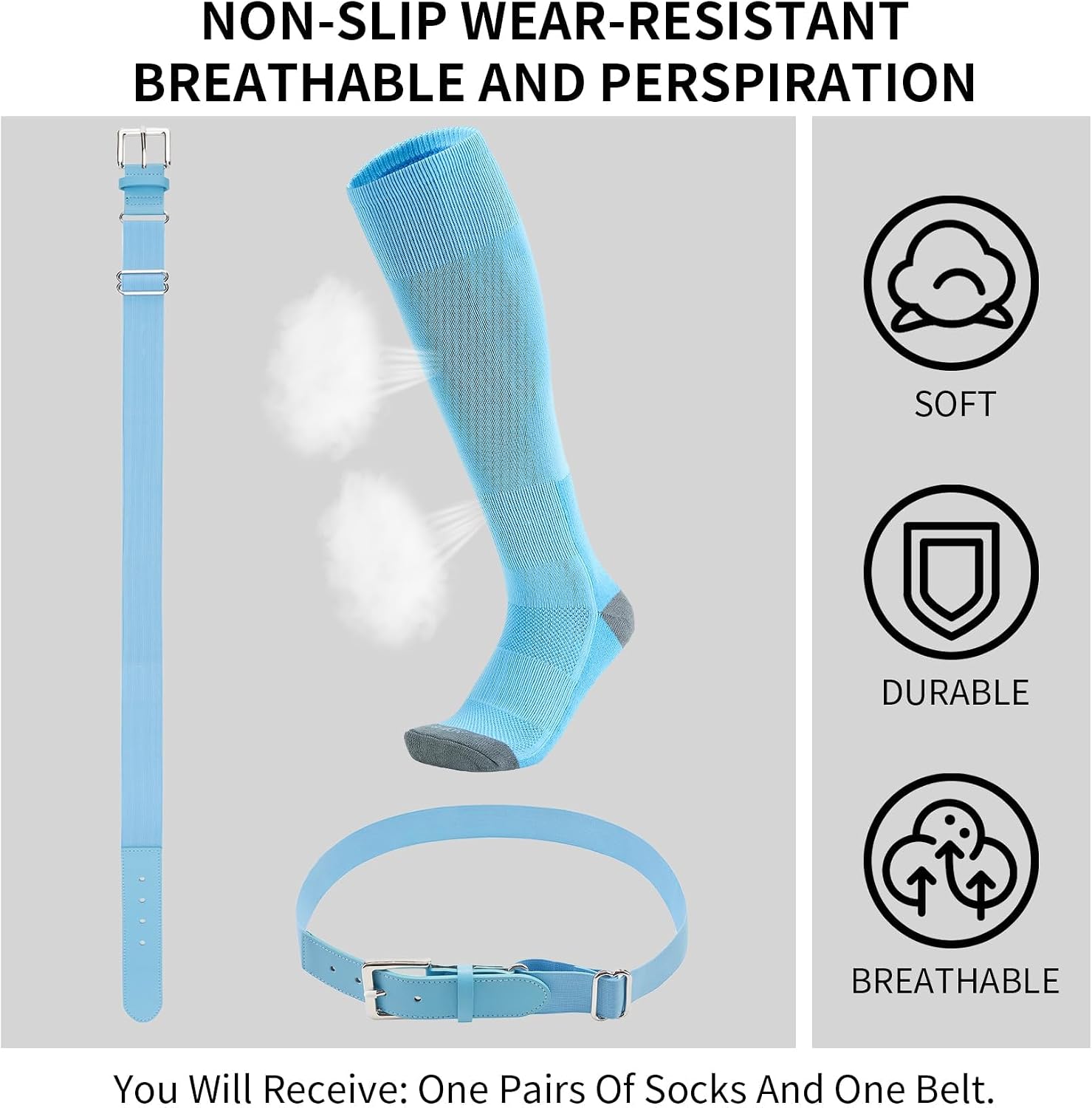 Thumbnail 2 de QBK Youth Baseball Socks & Belt Combo Set for Kids (Ages 2–16) — Softball/Tee Ball Accessories