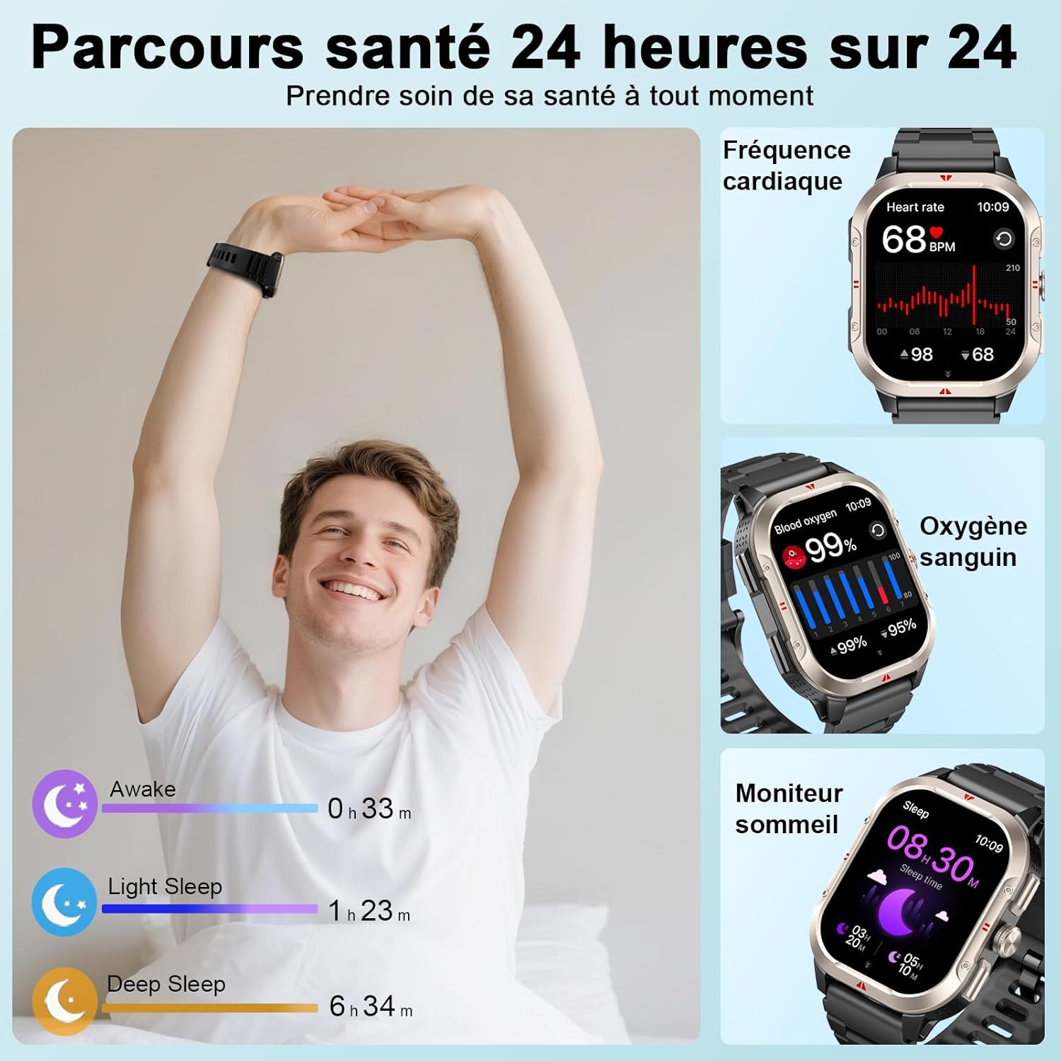 Thumbnail 4 de Jugeman montre connectée avec GPS intégré et appels Bluetooth (GPS, podomètre, suivi sommeil/activité) étanche IP68