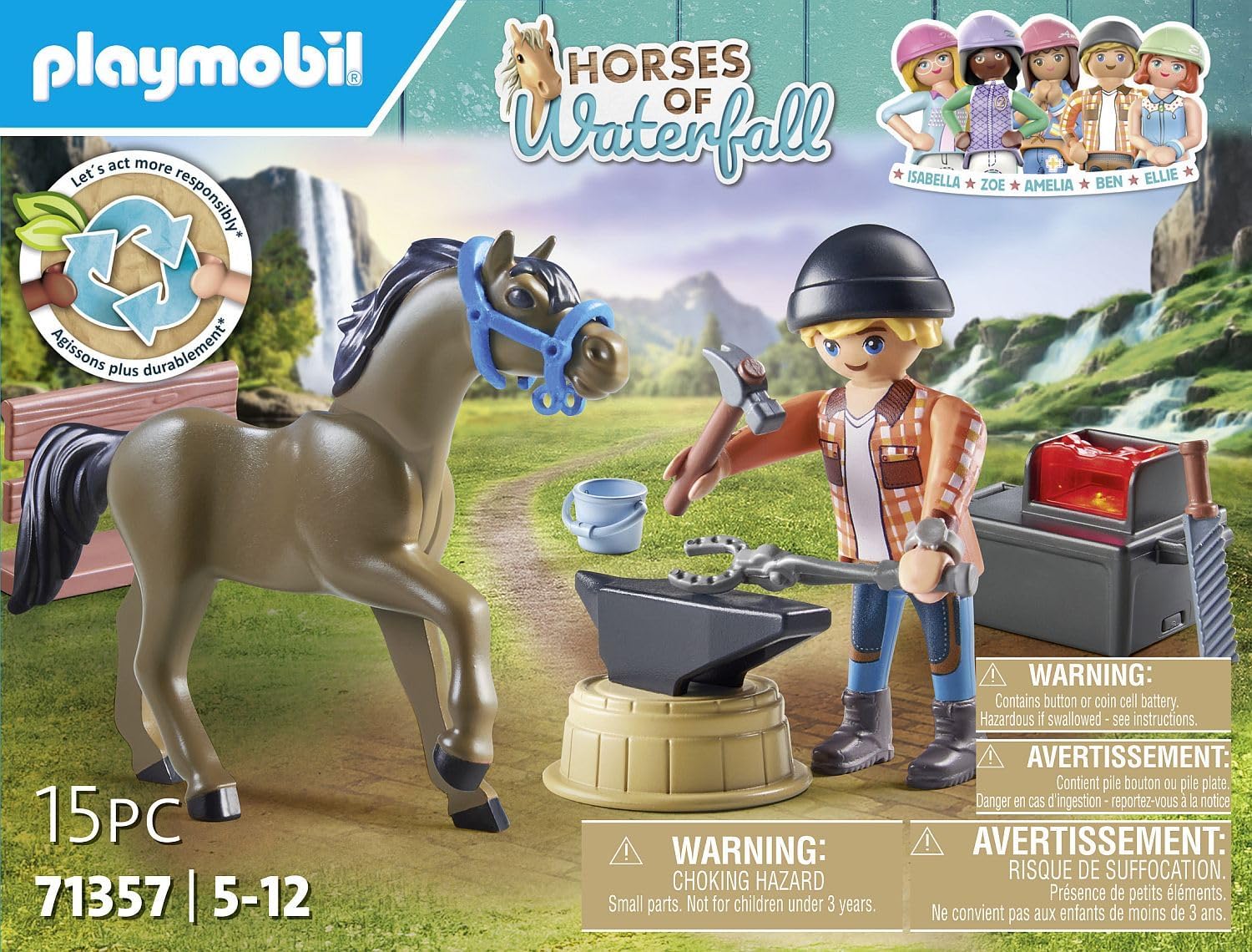 Detalle de PLAYMOBIL Horses of Waterfall 71357 Hufschmied Ben & Achilles – interaktive Pferdepflege auf der Waterfall Ranch