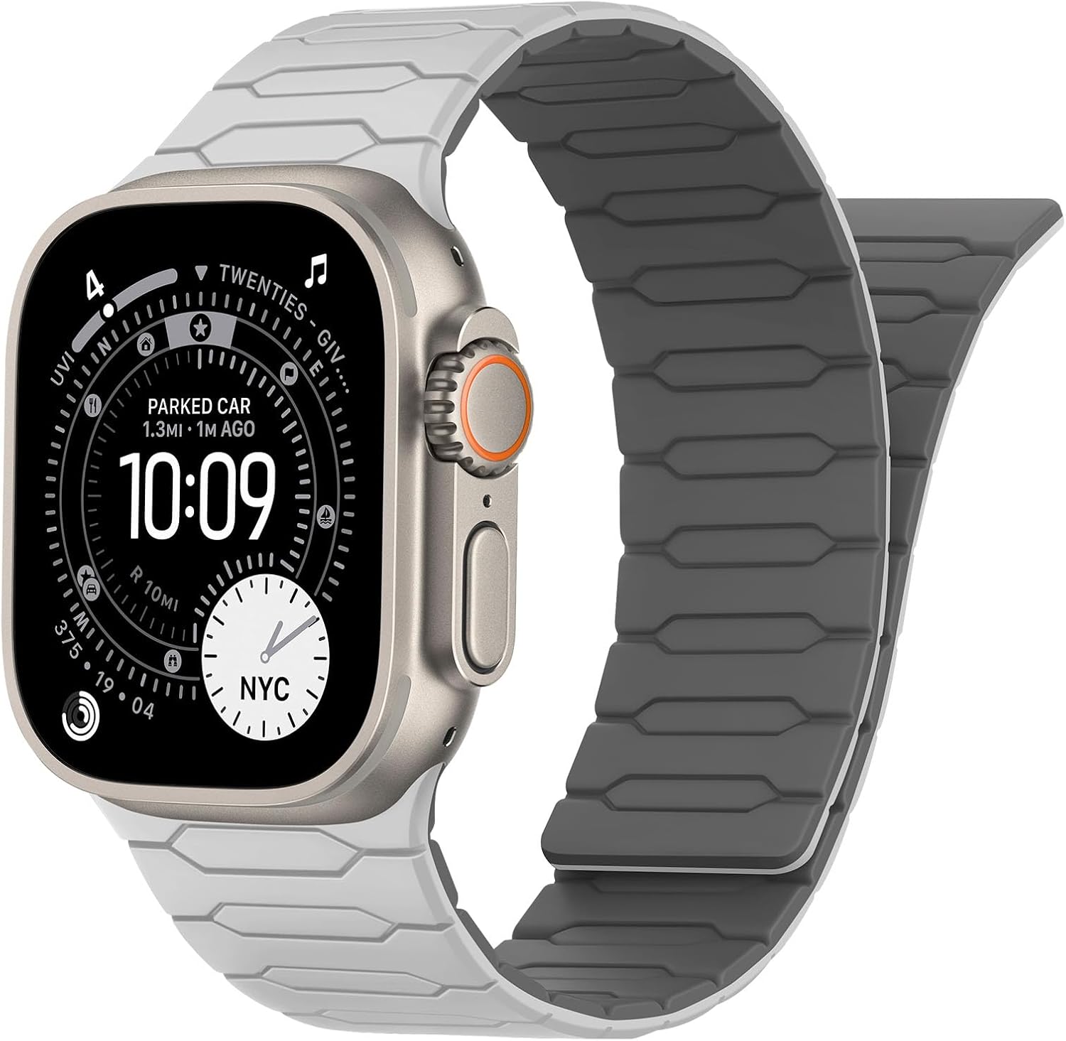 Detalle de Sixmoat Magnetic Band for Apple Watch - Beige-Gray Silicone Sport Strap (42–49mm) with Strong Magnetic Loop