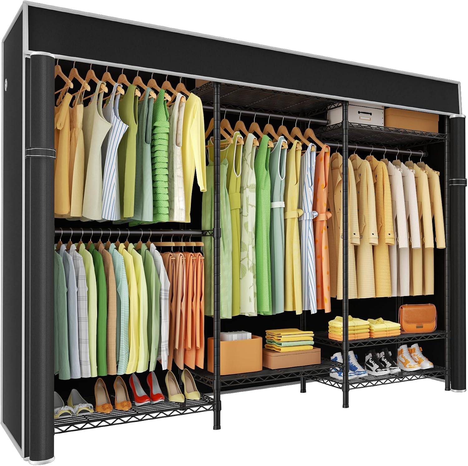 Detalle de Ulif E13C Closet Organizer with 8 Shelves, 4 Hanging Rods and Dust Cover