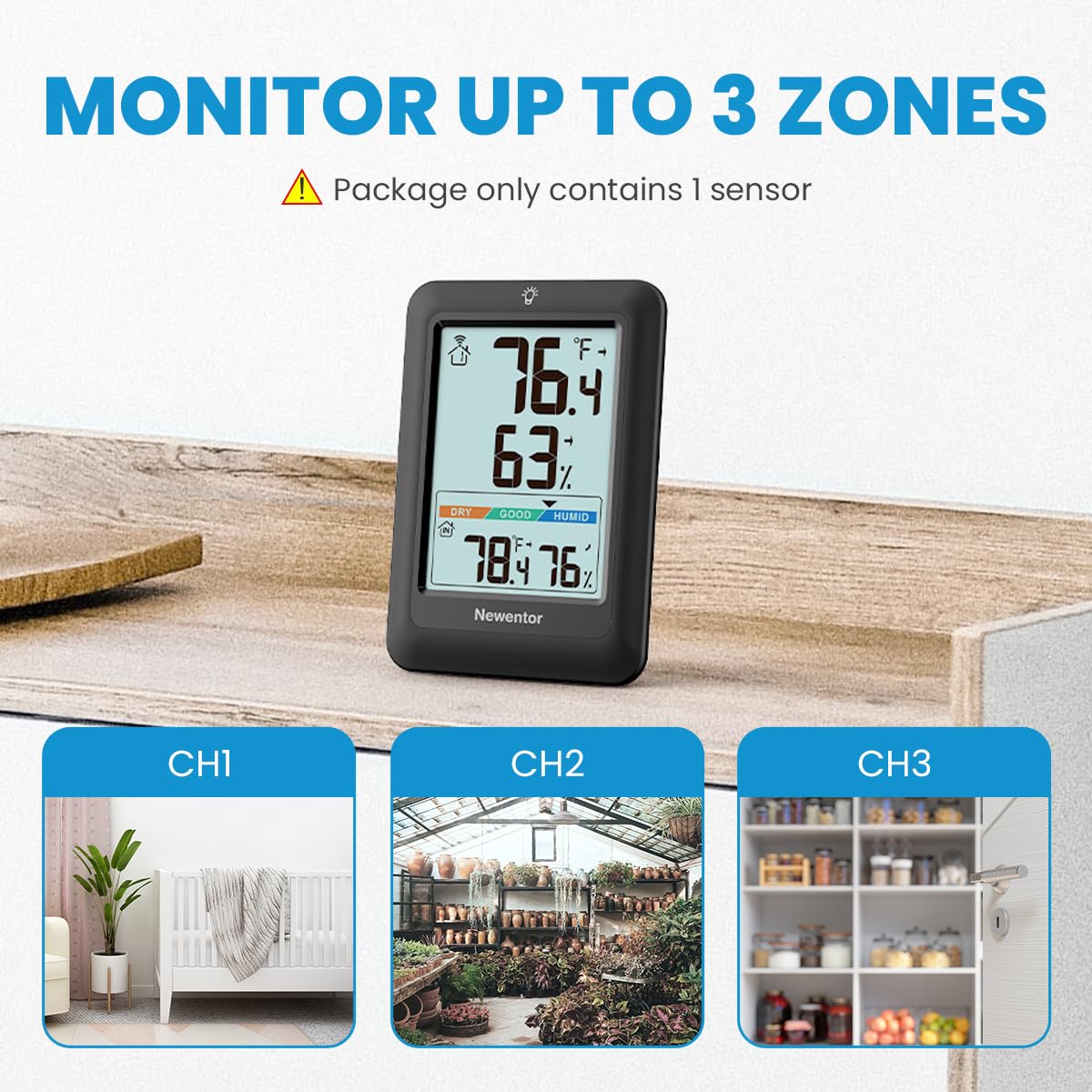 Detalle de Newentor Q8 Wireless Indoor/Outdoor Thermometer with Large Display
