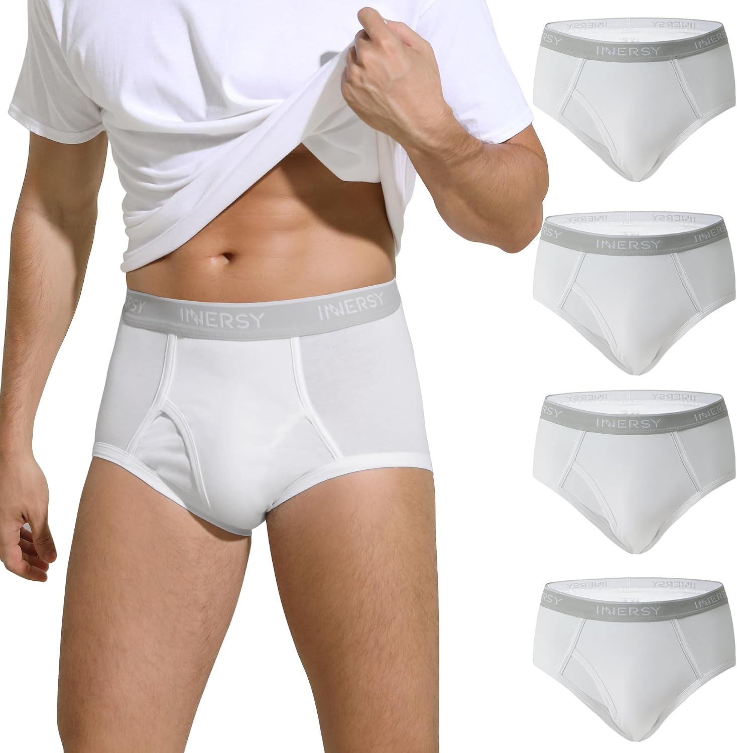 Imagen de INNERSY Elderly Mens Briefs Underwear – Soft Cotton with Fly, High Waist, Pack of 4 en OfertitasTOP