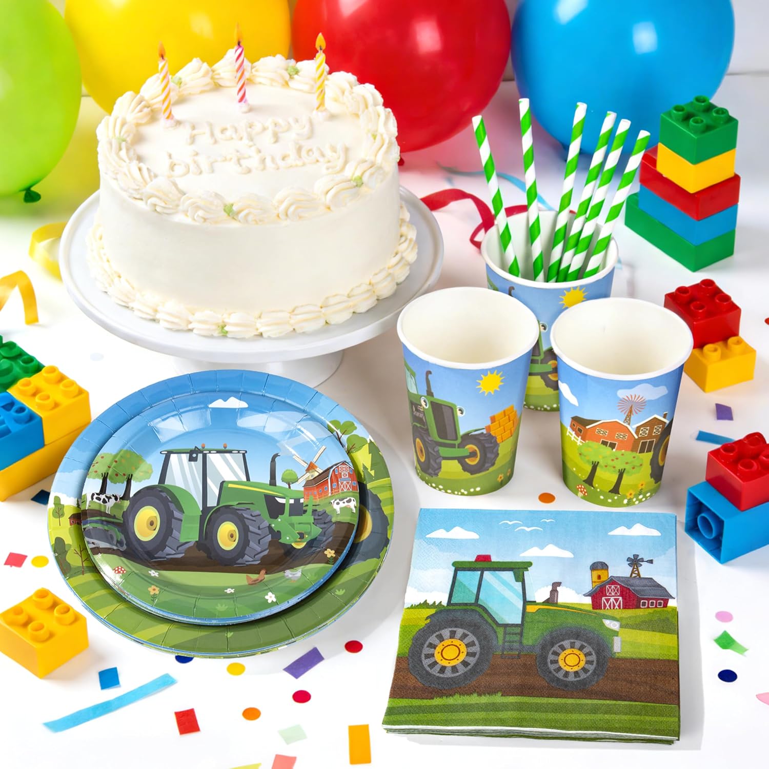 Detalle de BuyCard Traktor Partyzubehör Set – 60 Teile für Geburtstag mit Traktor-Design