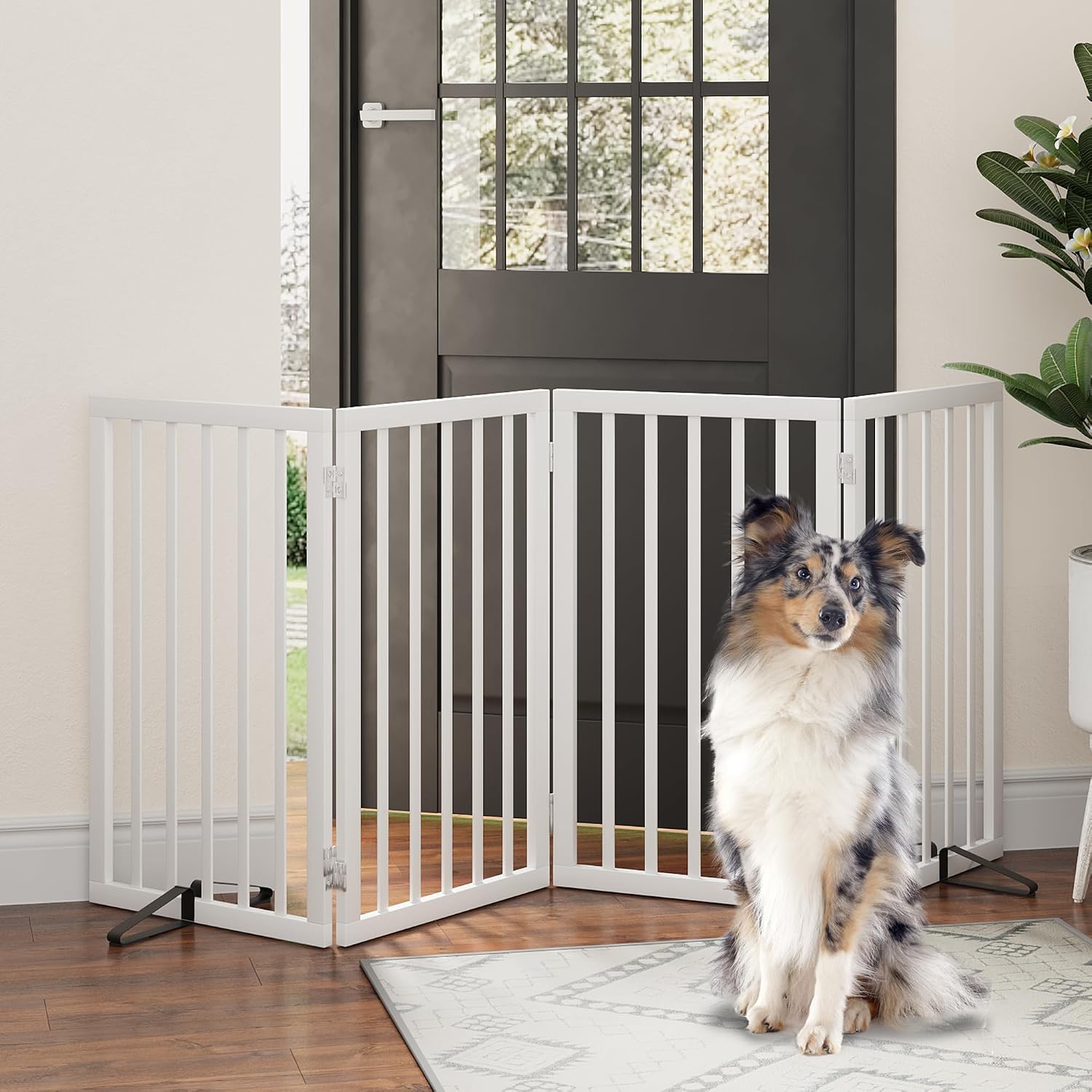 Thumbnail 6 de Tall Dog Gates for Doorways – Foldable Indoor Freestanding Pet Gate with Metal Support Feet, 4 Panels (white)
