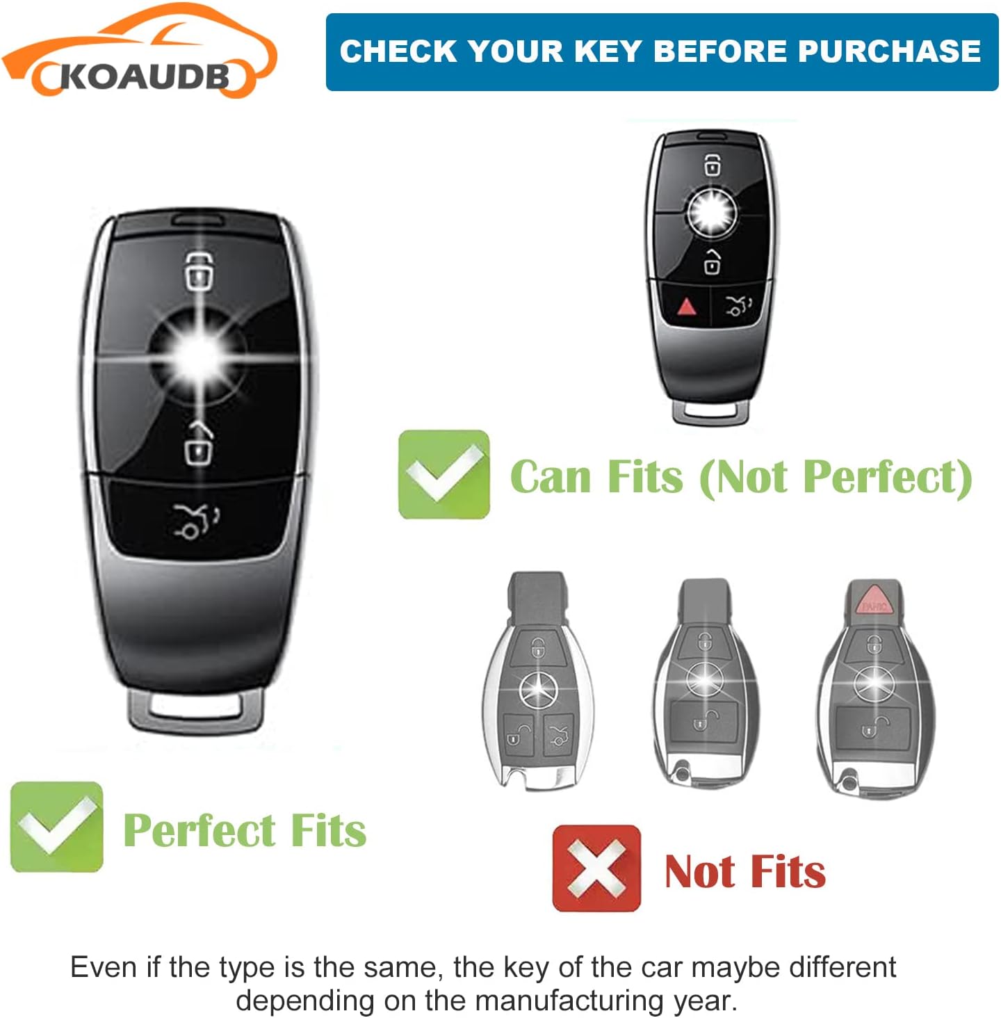 Thumbnail 1 de Koaudb Mercedes-Benz 3-Button Key Cover with Leather Lanyard and TPU Shell