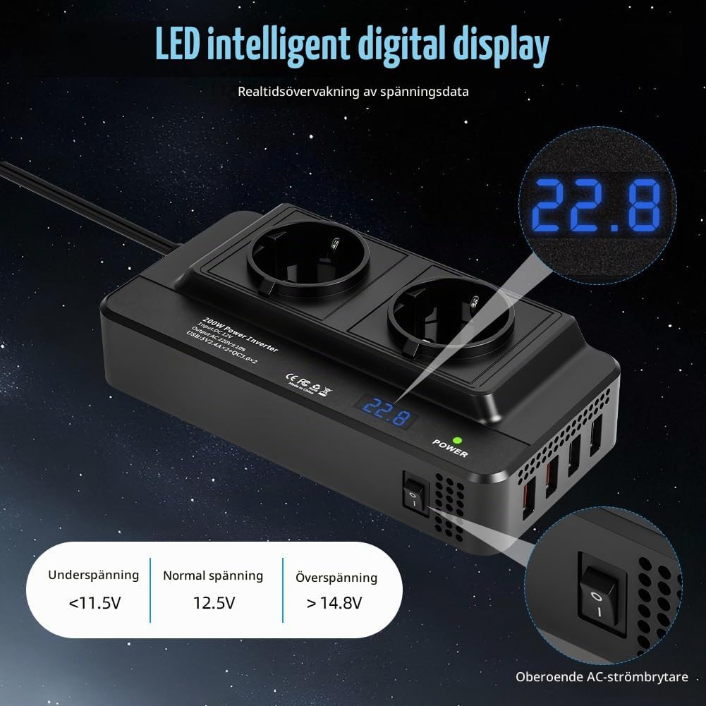 Detalle 2 de URAQT U4-CZNBQOG250922-FBA spänningsomvandlare 12 V till 230 V, 200 W