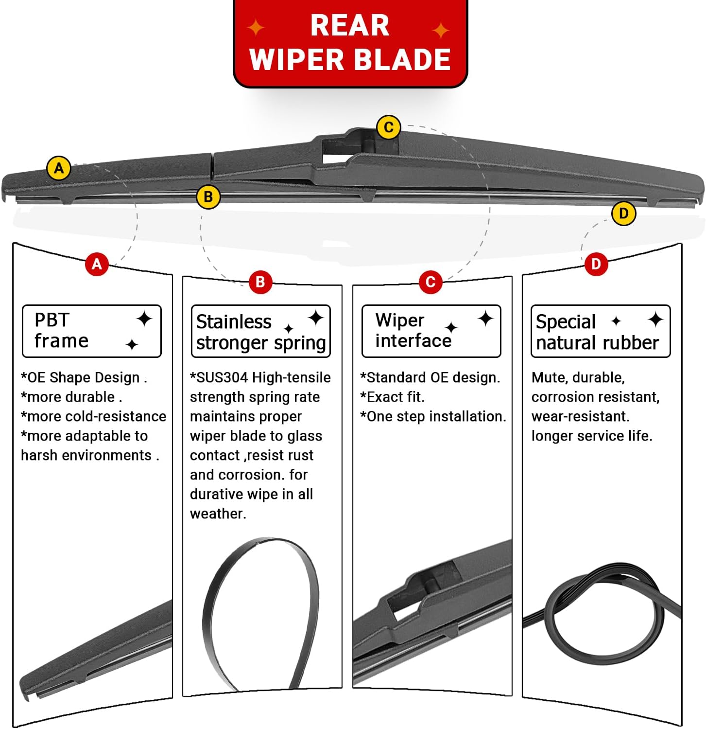 Thumbnail 5 de RAINTOK Windshield Wiper Blades Replacement for Toyota Yaris (2007–2011) — Front 26", 14", Rear 12" (Pack of 3)