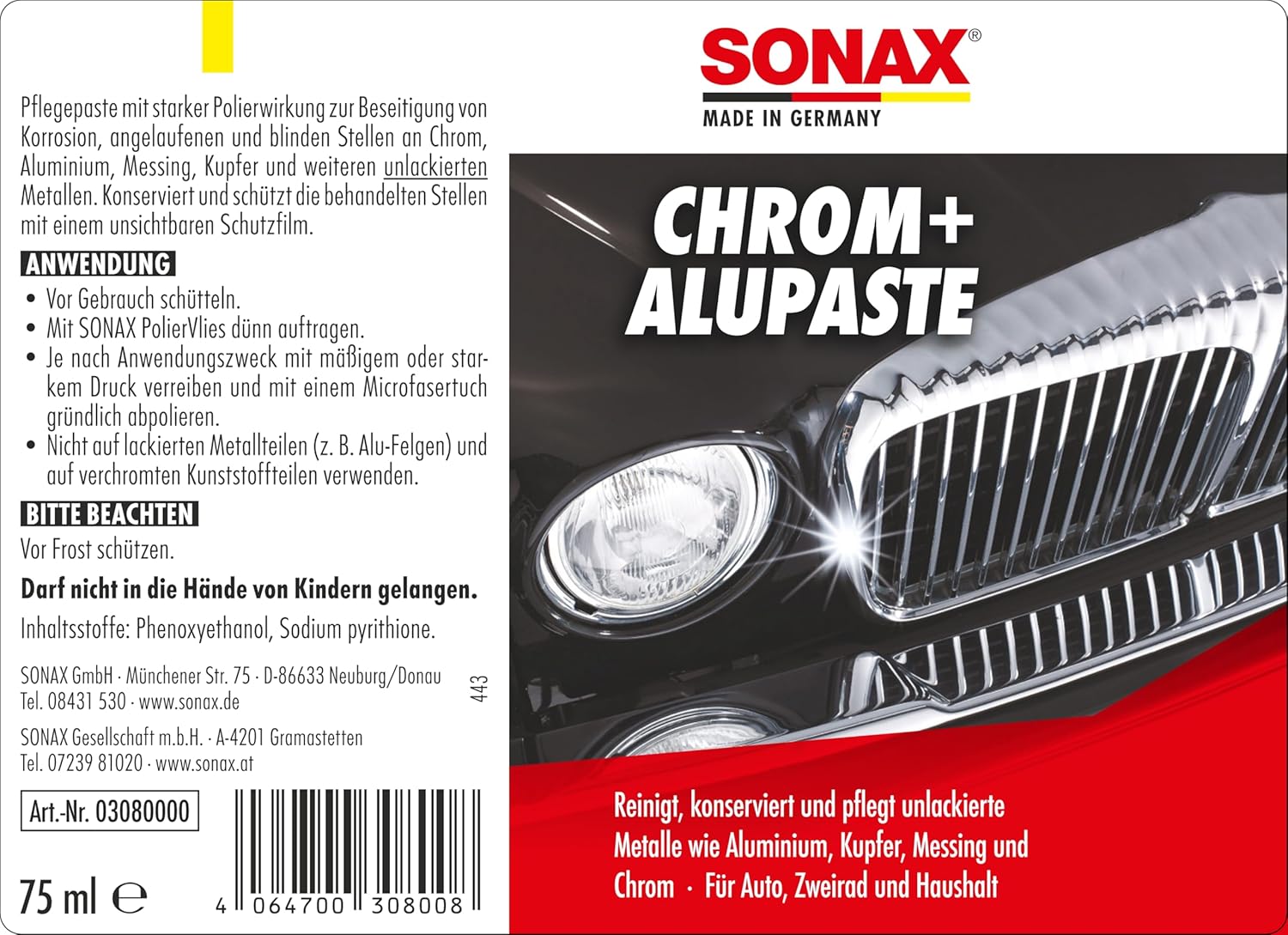 Thumbnail 1 de SONAX Chrom+AluPaste (75 ml) – Polierpaste zur Beseitigung von Korrosion, angelaufenen und blinden Stellen