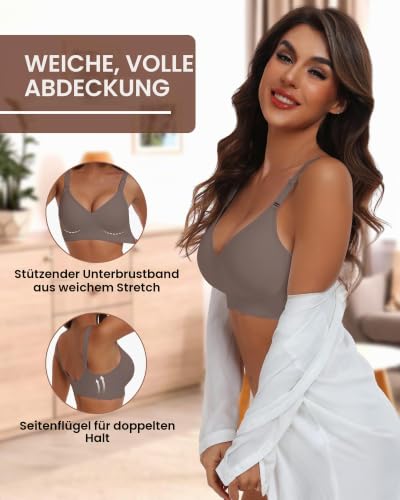 Detalle 2 de HORISUN Damen-Push-up-BH: nahtlos, bügellos, V-Ausschnitt, Träger vorn verstellbar