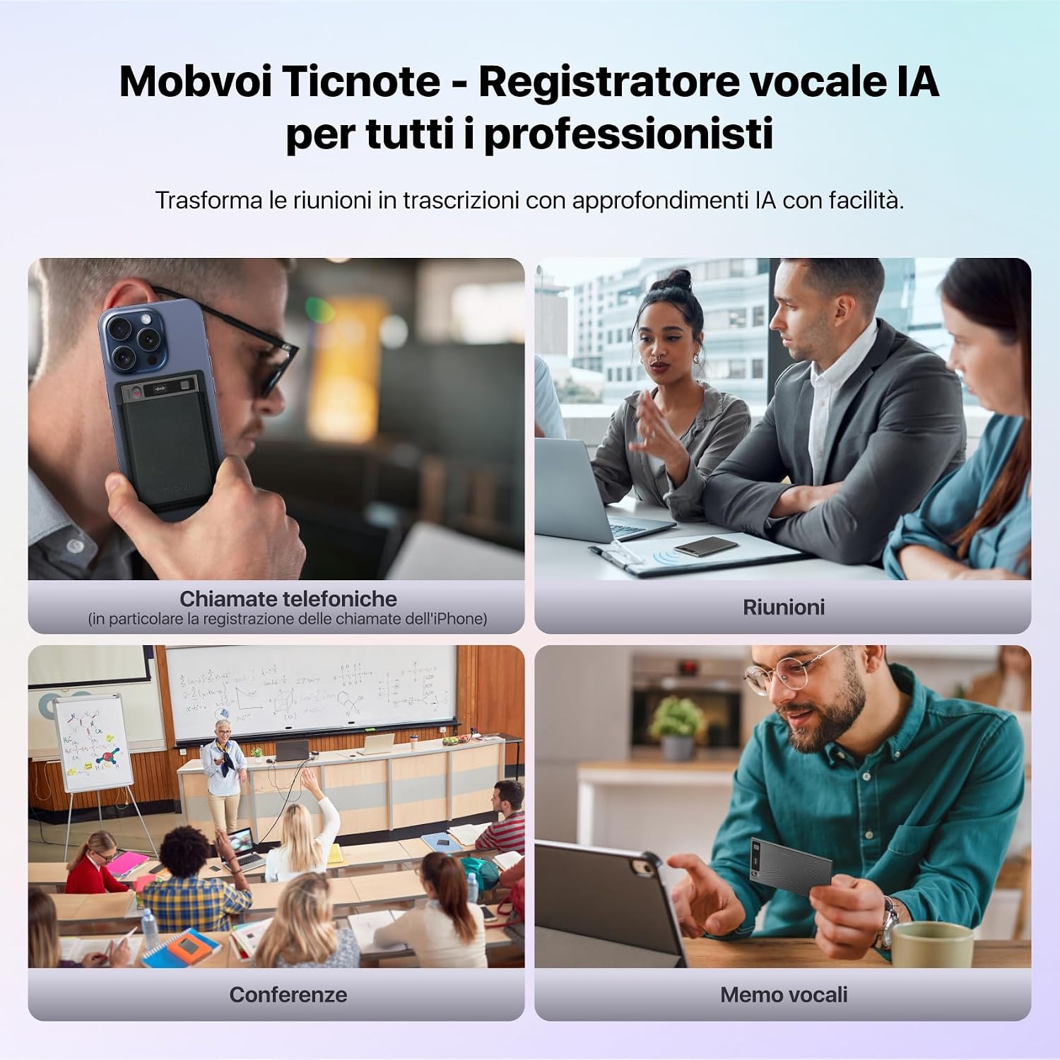 Detalle de Mobvoi TicNote registratore vocale digitale AI con 64 GB per riunioni e chiamate