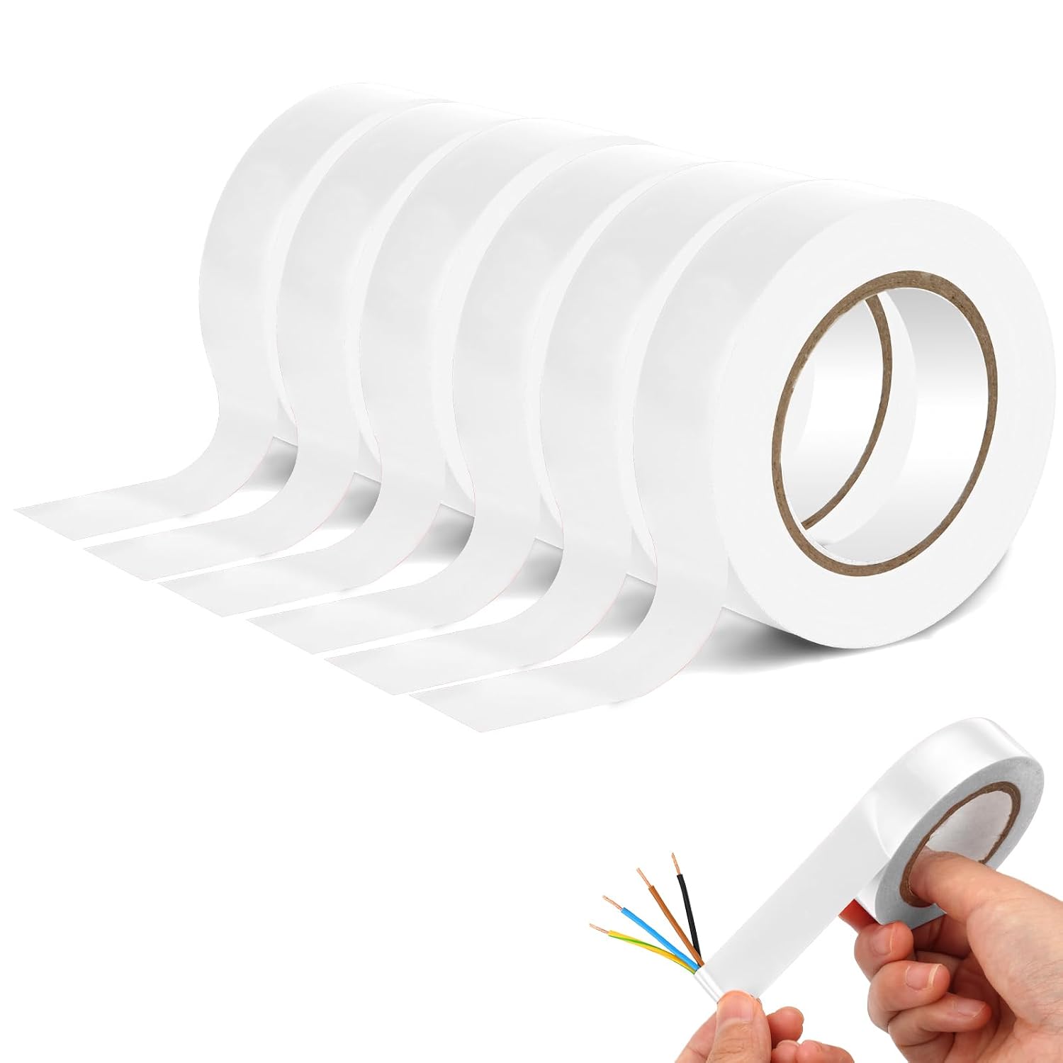Detalle de OFFCUP Electrical Insulation Tape, 6 White PVC Rolls, 19 mm x 20 m