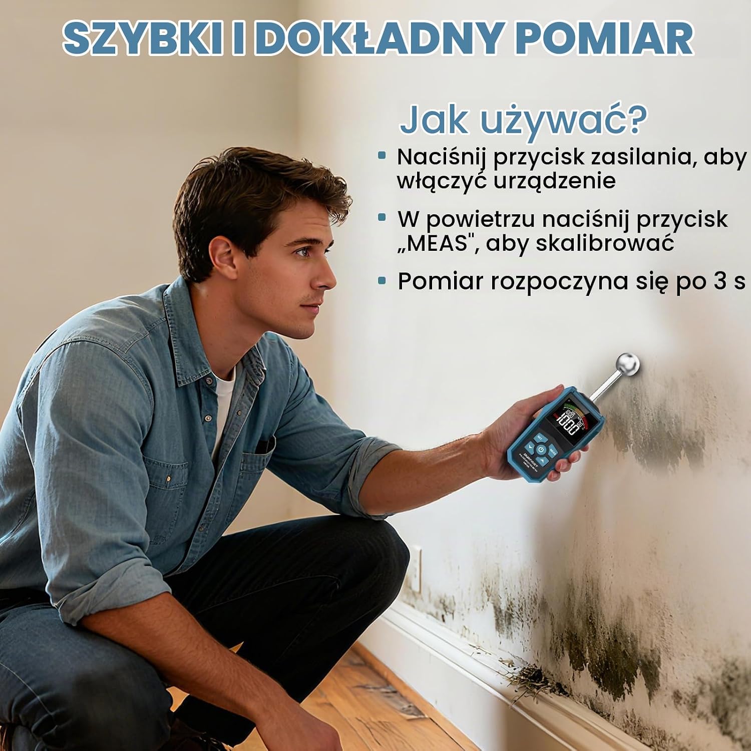 Detalle de DURFICST HTK01 zestaw do kontroli domu: miernik wilgotności, dalmierz 70 m i tester RCD