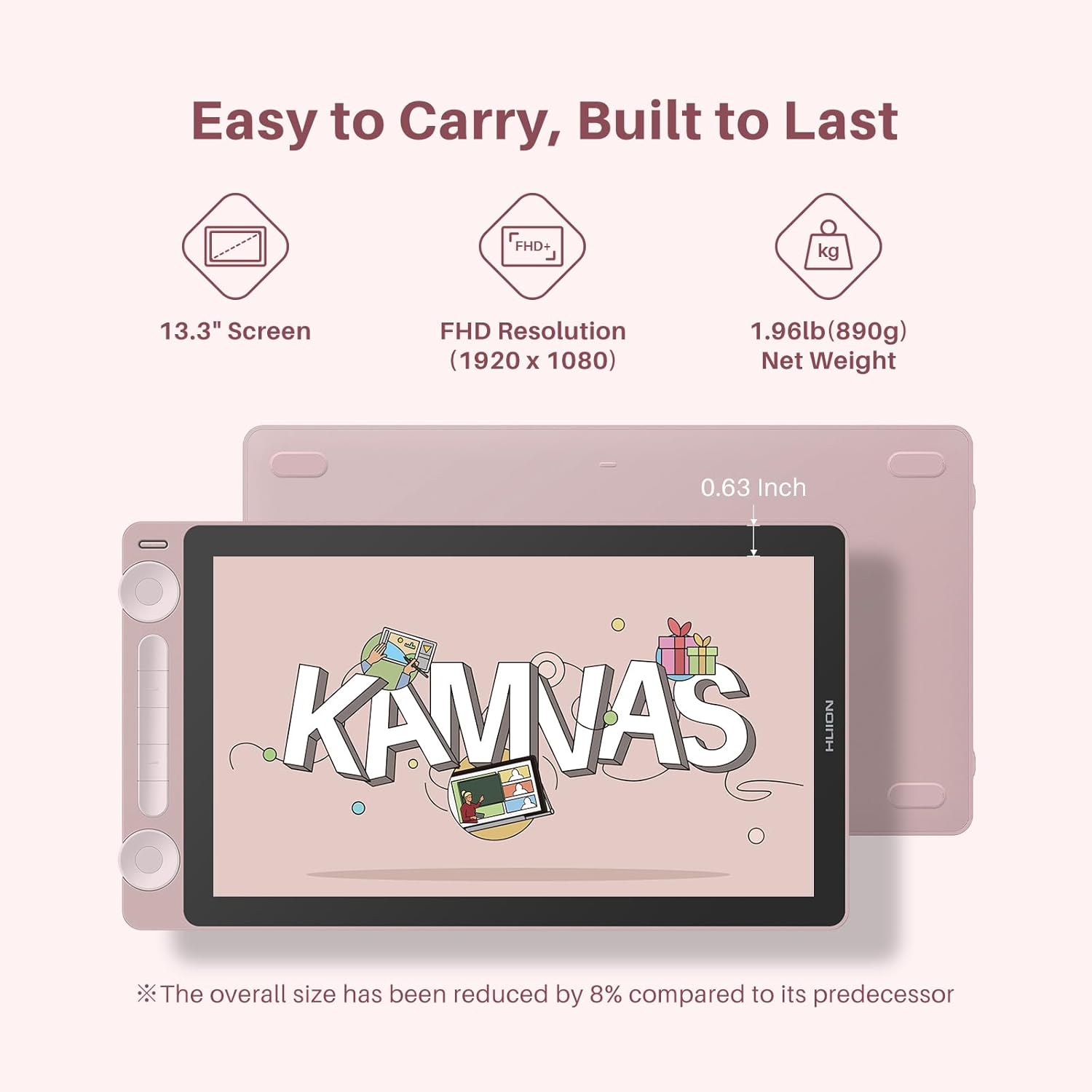 Thumbnail 5 de HUION Kamvas 13 (Gen 3) Drawing Tablet with Screen — 13-inch Full-Laminate Pen Display (Pink)