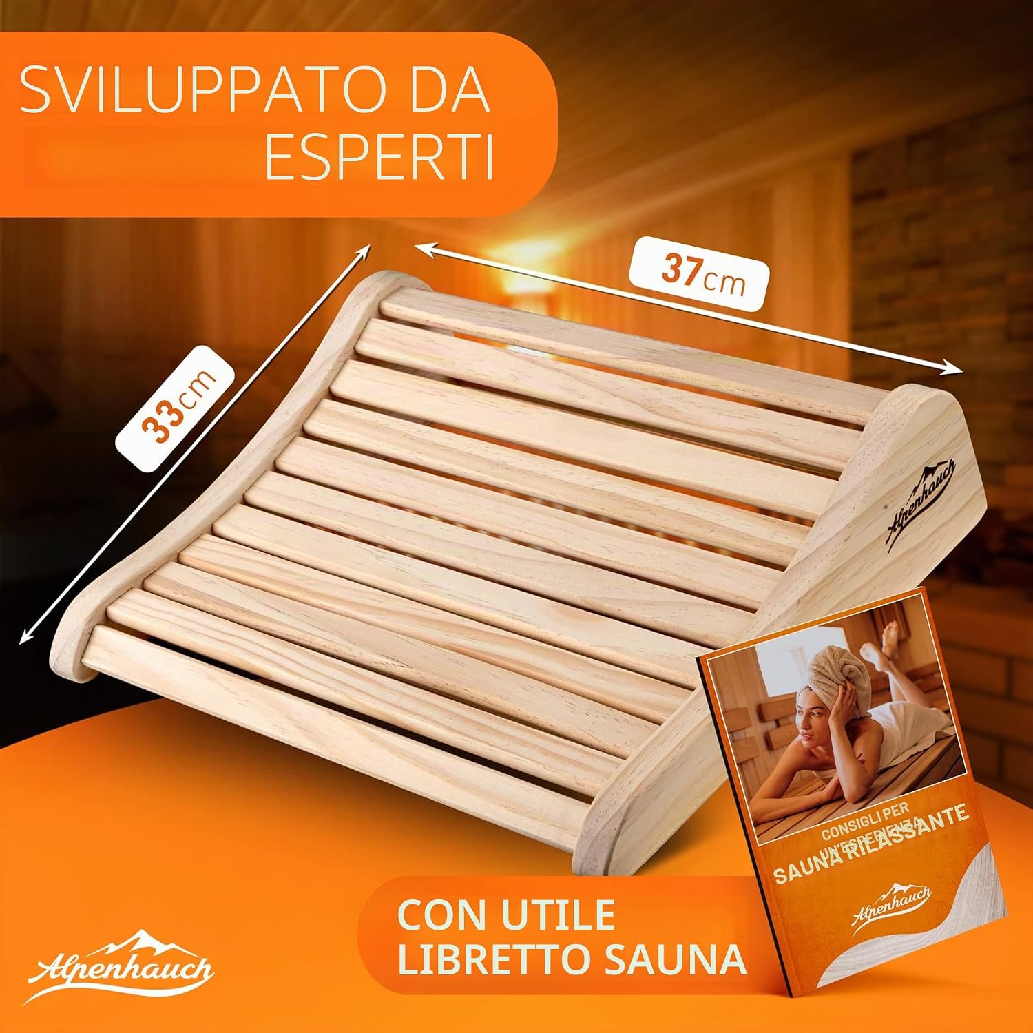 Detalle de ALPENHAUCH Poggiatesta sauna in legno – Ergonomico, 100% legno naturale, per cabine a infrarossi