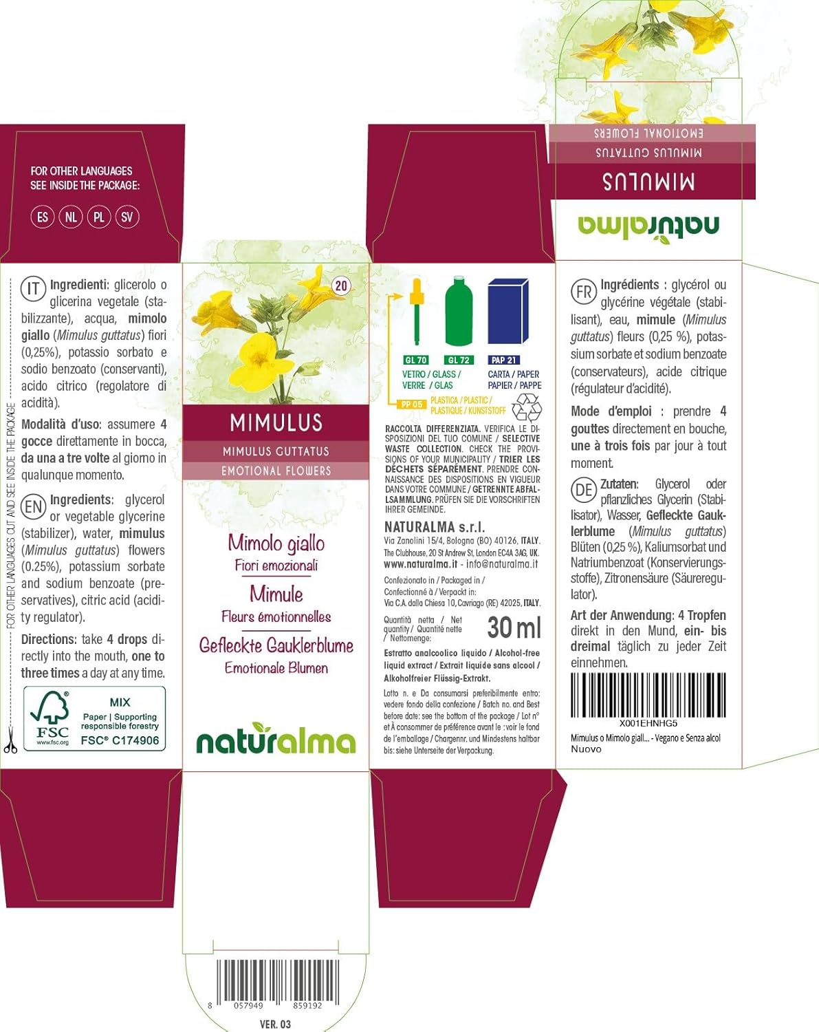 Detalle 2 de Mimulus giallo (Mimulus guttatus) Fiori emozionali Naturalma – Gocce 30 ml, estratto alcol-free